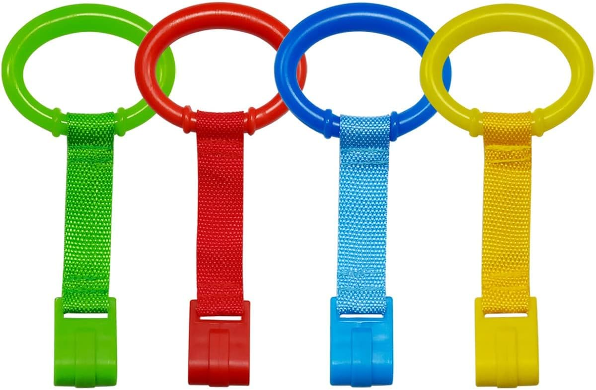 4 PCS 4 Colors Plastic Baby Crib Pull Rings Kids Walking Exercises Assistant Stand up Rings Baby Cot Hanging Rings for Infant Baby Toddler Practice Tool image number 4
