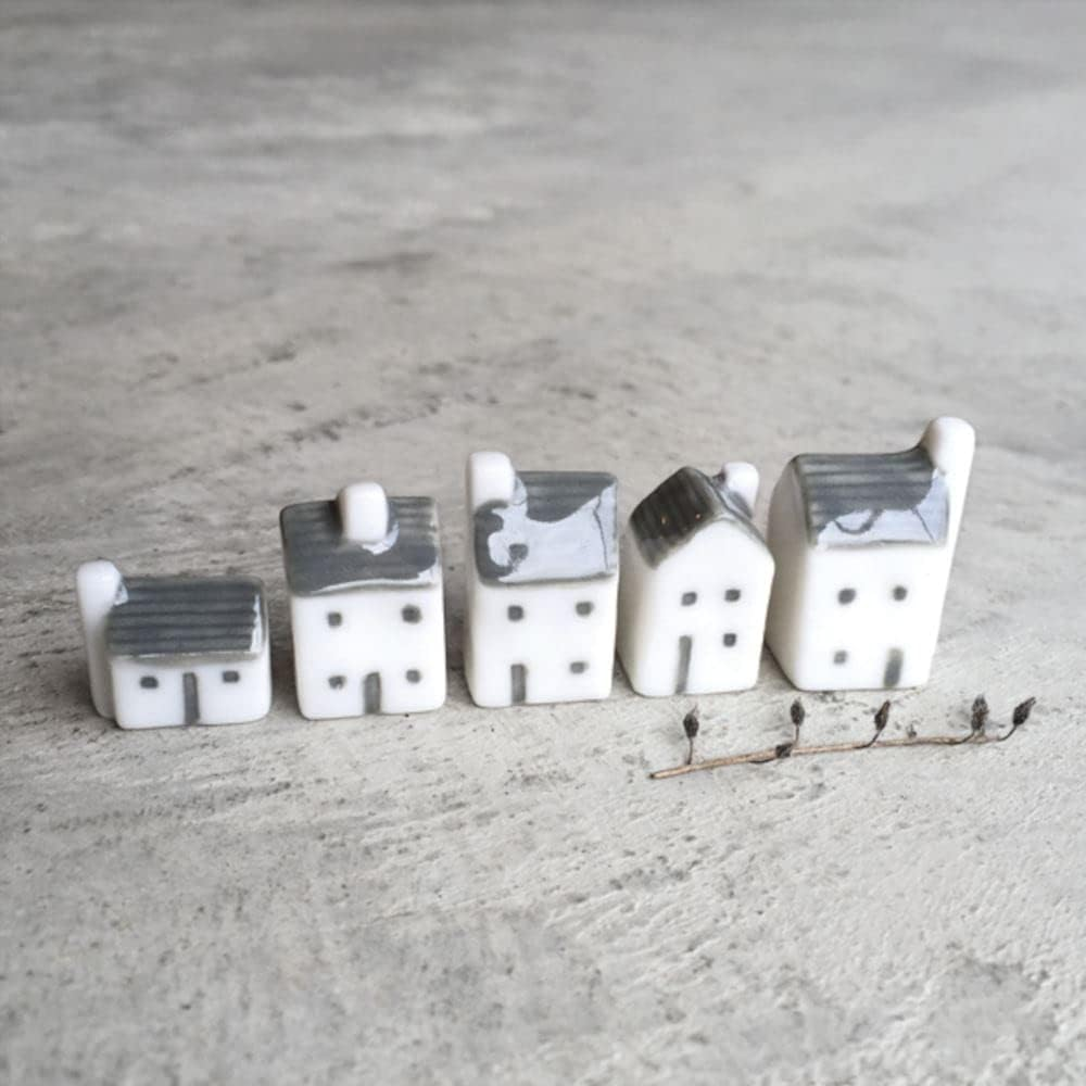 East of India Porcelain Mini Houses Gift, Street in a Box, Inspirational Keepsake Gift, Boxed Thinking of You Gift, Happiness Gift, Small Porcelain Houses image number 1