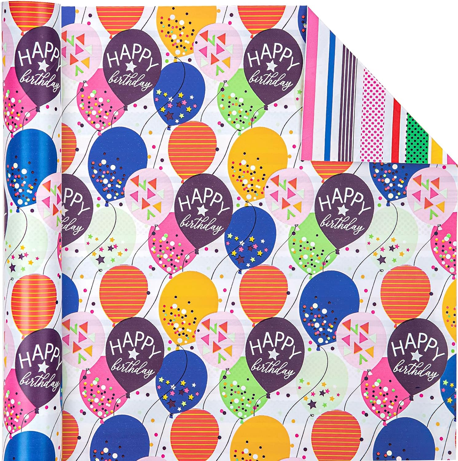 WRAPAHOLIC Birthday Reversible Wrapping Paper - Mini Roll - 17 Inch X 33 Feet - Colorful Balloon with Confetti Design for Birthday, Holiday, Party, Baby Shower image number 4