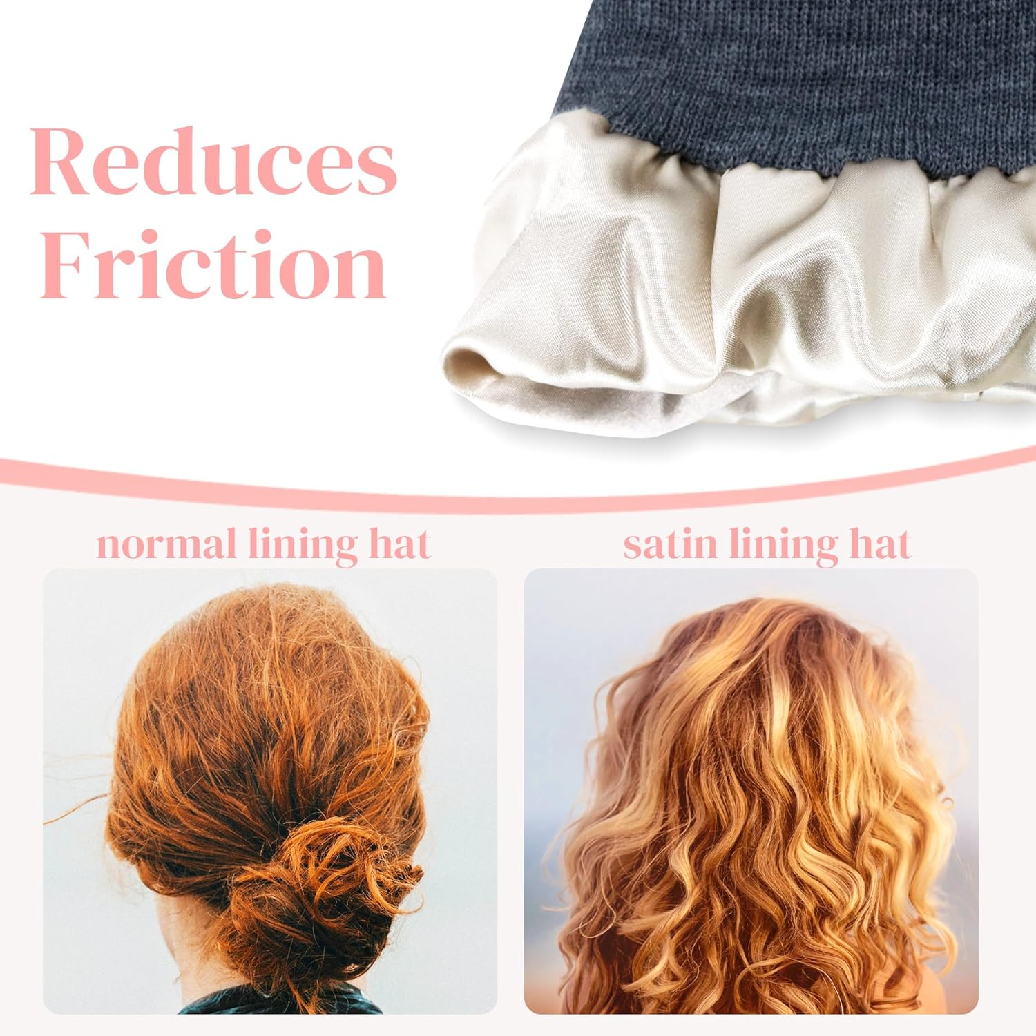 ANTI-REBOUNDUMBRE Satin Lined Beanie for Women Men Winter Hat Silk Lining Warm Cuffed Beanie Knit Hats image number 2