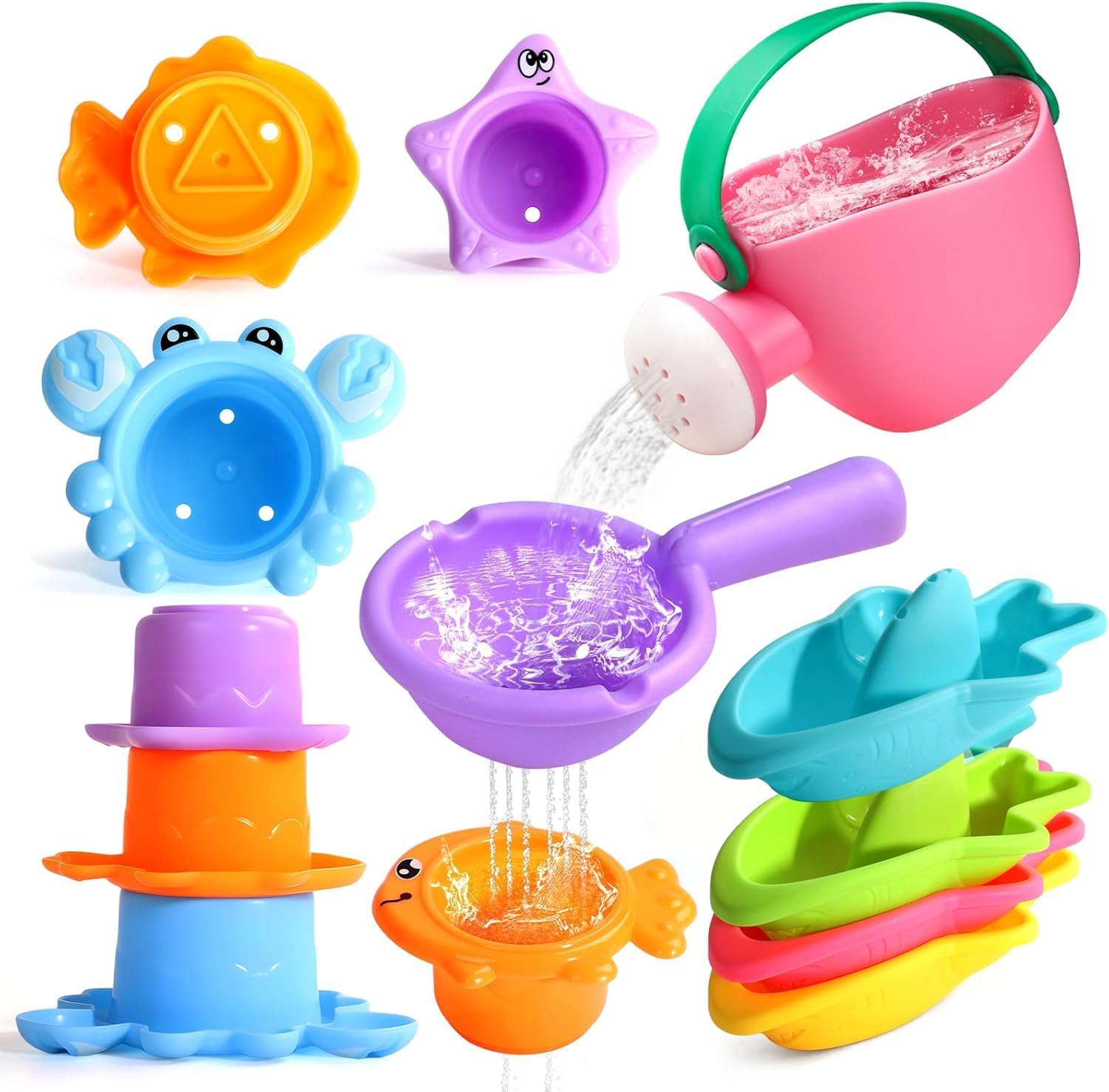 Baby Bath Toys Gift Set , 9 PCS Floatable Mold-Free Bathtub Toys for 1-3 Year Old Toddlers, Girls & Boys Toys for Pool, Beach Sand & Water Table Fun (12+ Months) image number 5