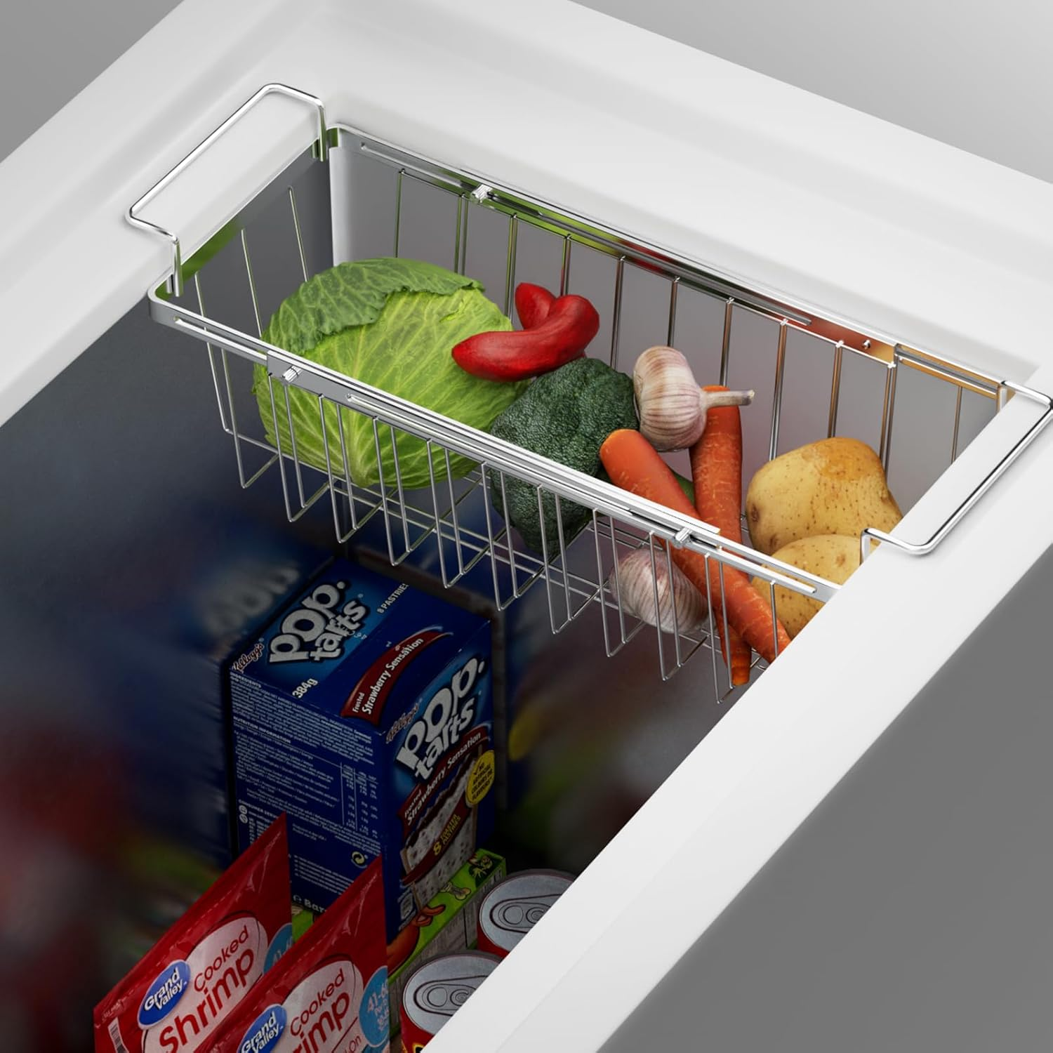 Orgneas Freezer Baskets for Chest Freezer, Expandable Deep Freezer Organizer Bins Wire Basket Storage Adjustable from 16.5'' to 26.5'', Stainless Steel over the Sink Dish Drying Rack for Kitchen - 2Pcs image number 4