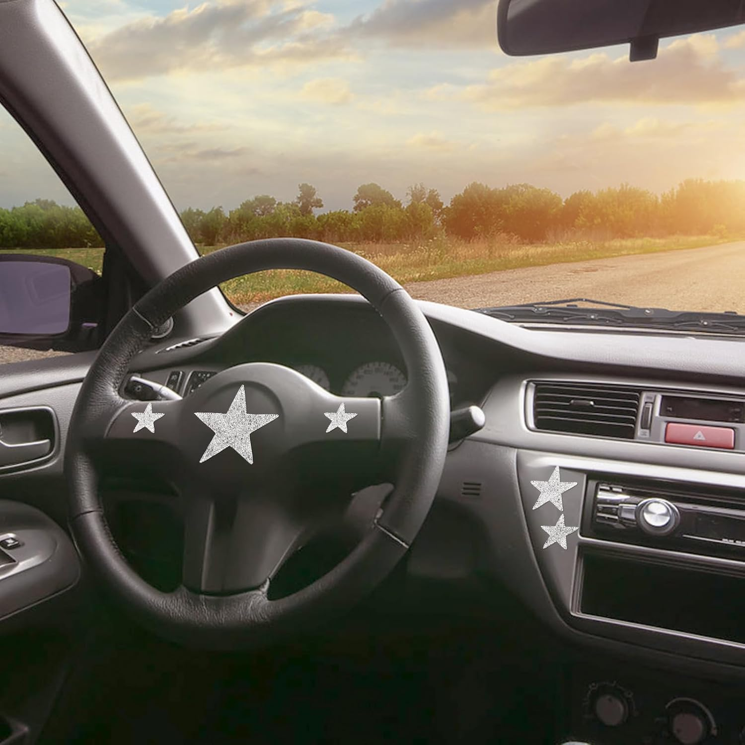 15 Pack Rhinestone Star Stickers, Bling Car Stickers Self Adhesive Diamond Decals, 4 Sizes Glitter Crystal Gem Decoration Appliques for Auto Window Laptop Luggage Phone (Silver) - Silver image number 3