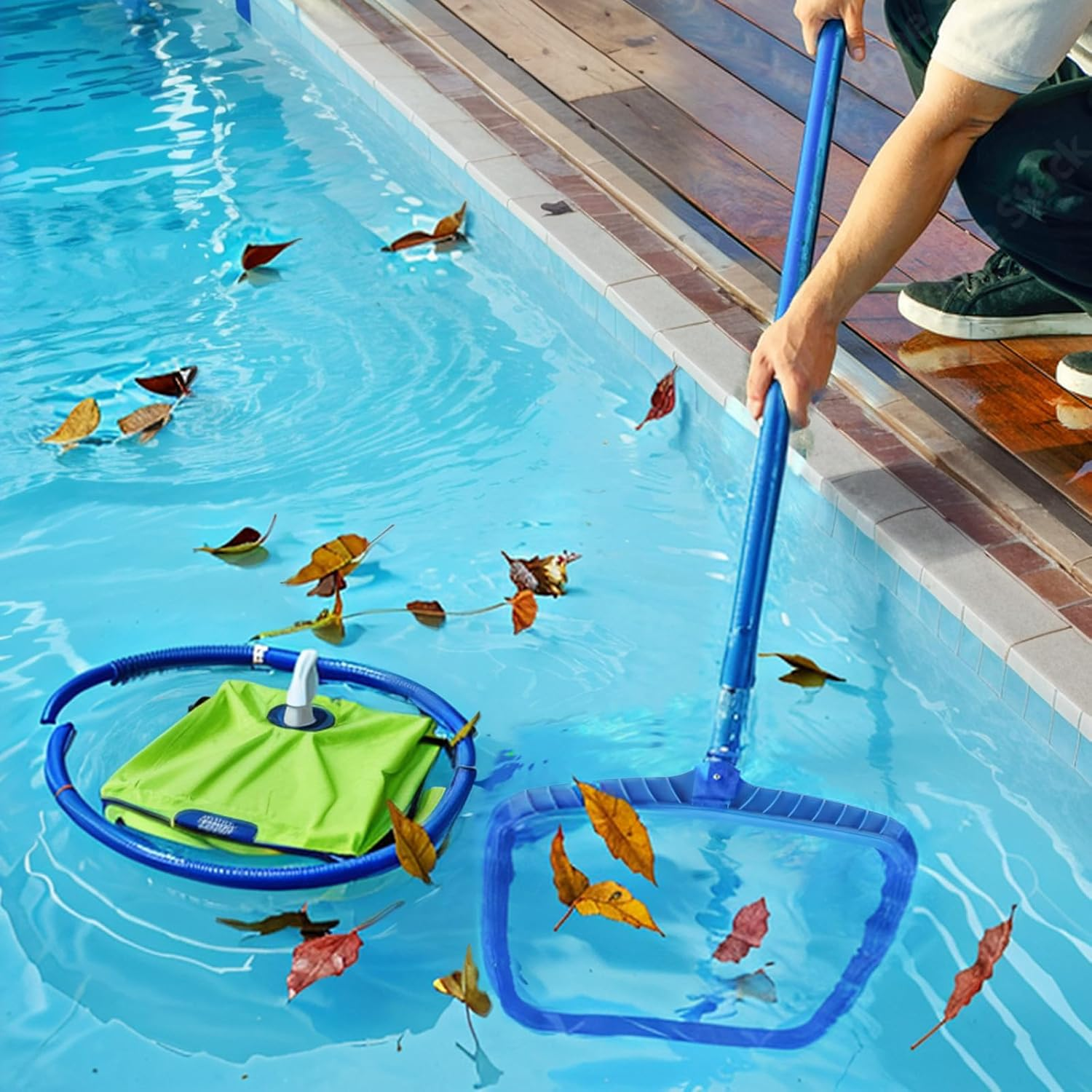 Upgraded Pool Skimmer Net,Heavy Duty Swimming Leaf Rake Cleaning Tool with Deep Nylon Mesh Bag,Fast and Easy for Cleaning Swimming Pool & Pond (20'' Pool Net-Blue) image number 5