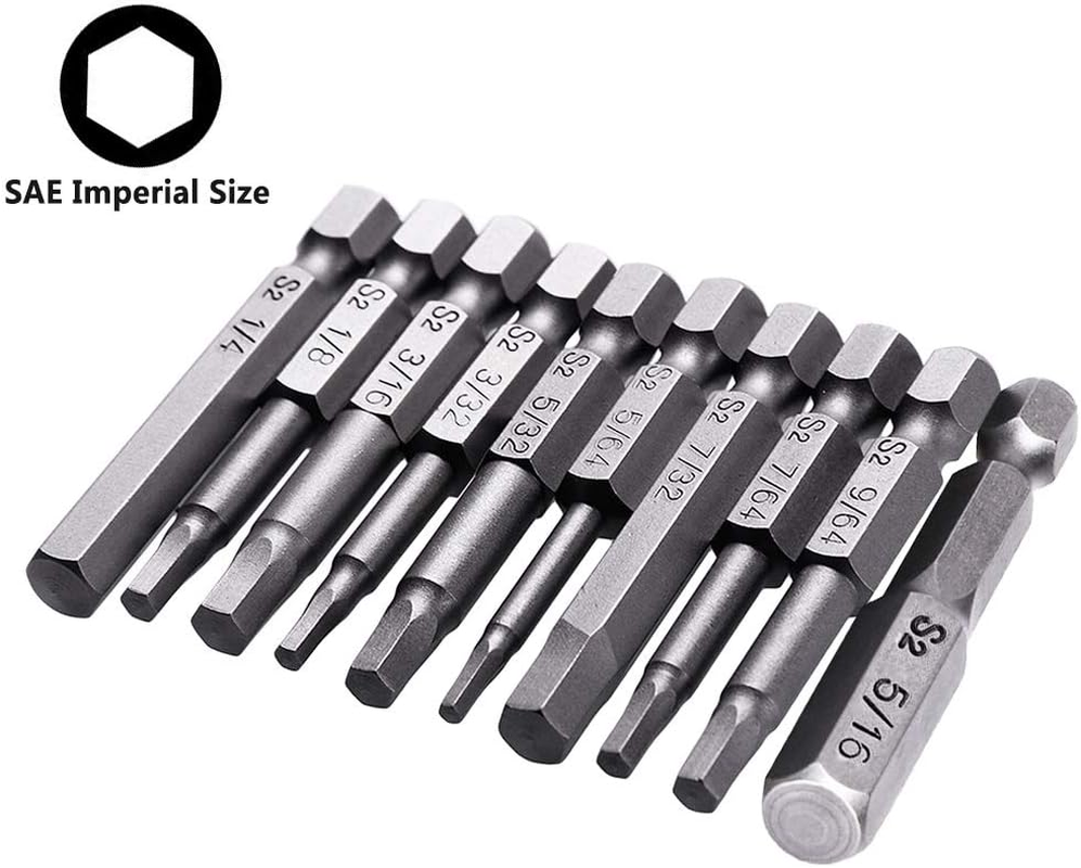 Yakamoz 10Pcs SAE Imperial 5/64-5/16 Inch Hex Head Magentic Screwdriver Bit Set Allen Wrench Drill Bits Tool with 1/4" Hex Shank - 2 Inch Length image number 6