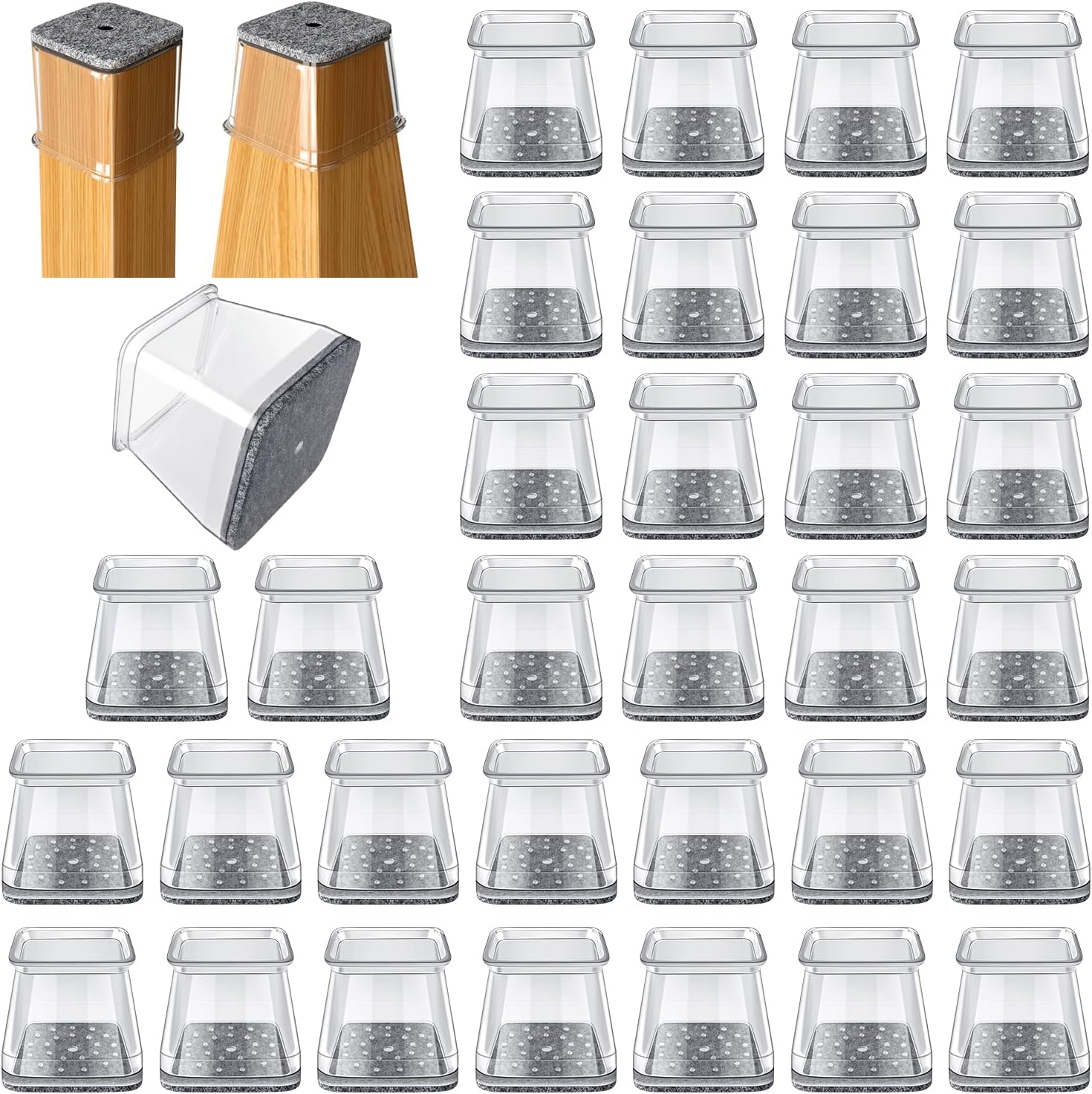 32 Pcs Square Chair Leg Protectors for Hardwood Floors, Felt Furniture Pads Floor Protectors, Silicone Chair Leg Caps Covers,Large (Fit Side Lenght: 27-40Mm) image number 4