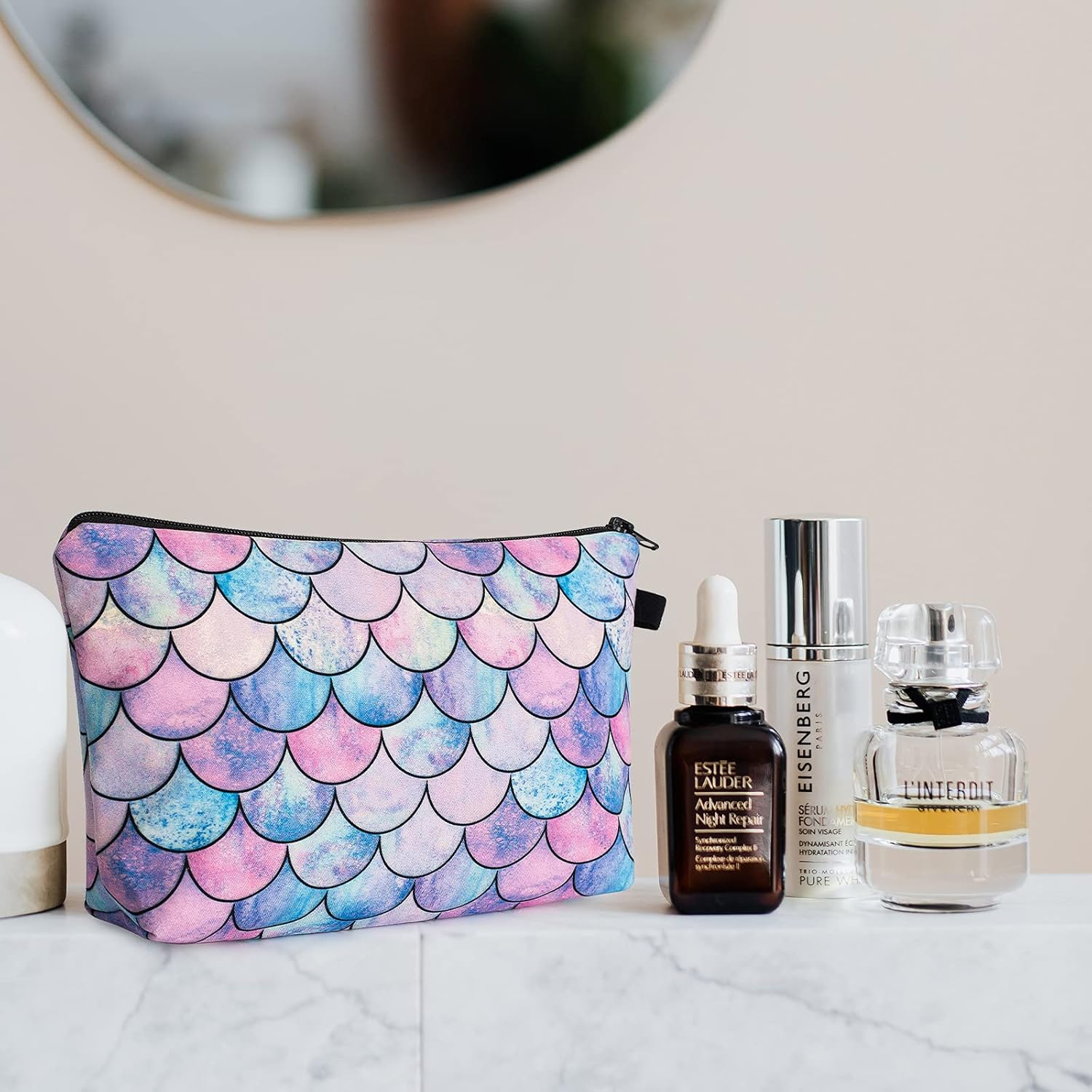Makeup Bag for Purse Cute Cosmetic Bag Travel Toiletry Bag Pouch Waterproof Organizer Bag for Women Girls, Mermaid Fish Scales, One Size,