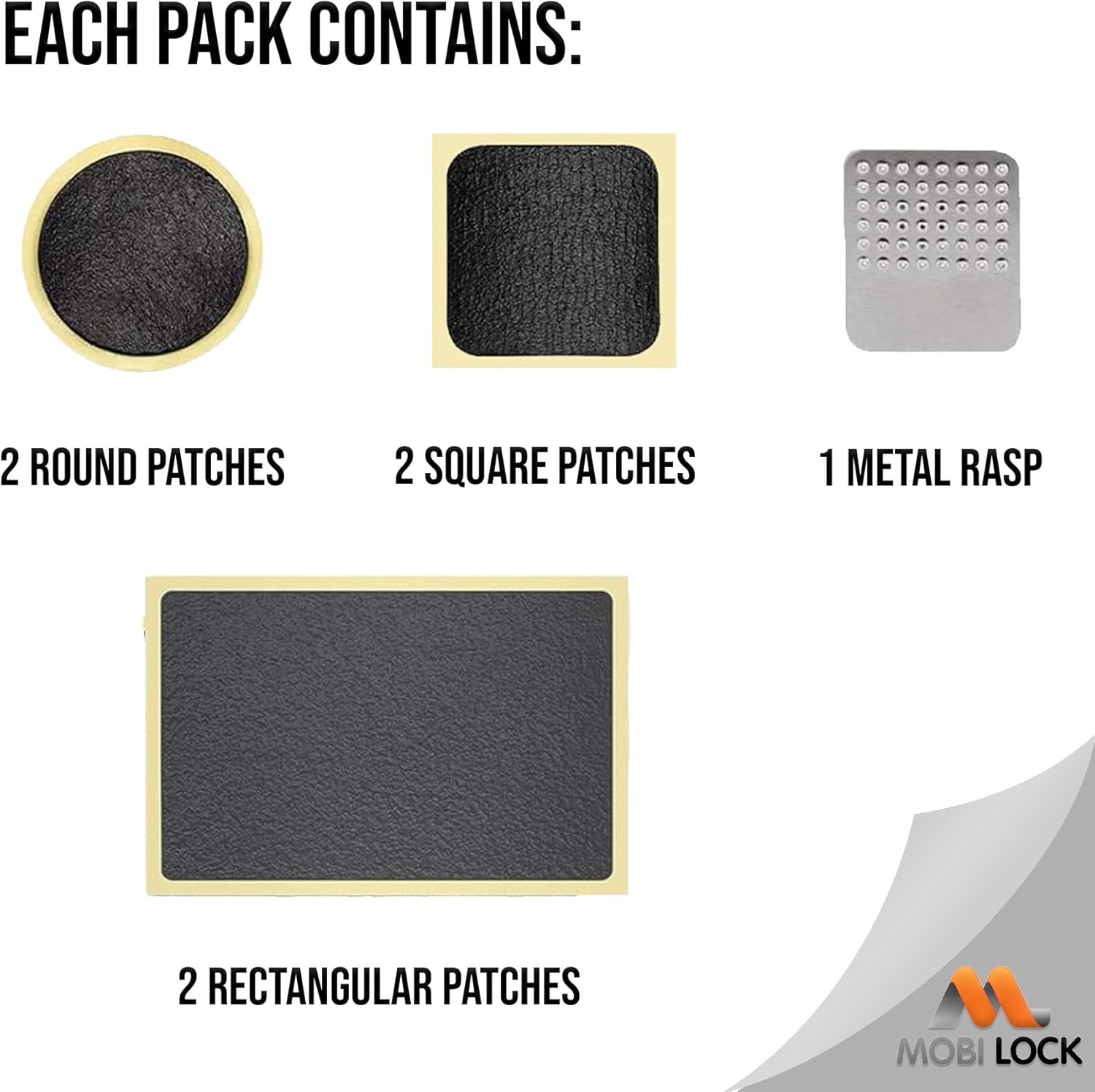 6Pcs Self-Adhesive Bicycle Tire Inner Tube Patch Repair Kit - Glueless Bike Tube Patches in Round, Square, and Rectangle Shape with Metal Rasp - by Mobi Lock