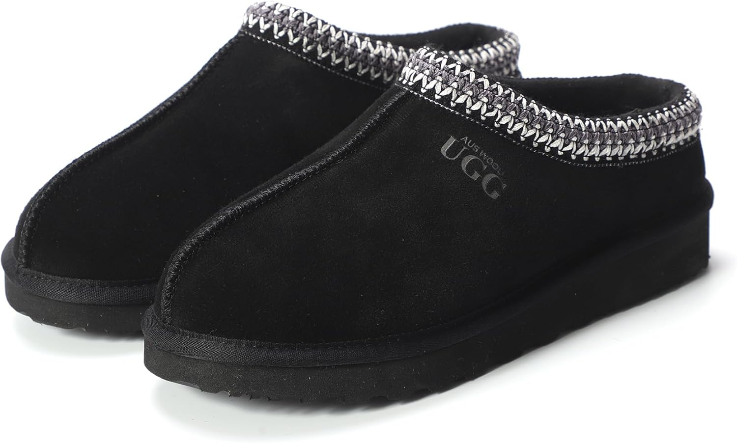 AUS WOOLI UGG Sheepskin Wool Ankle Braid Croydon Slippers, Black, Au Women 8/Au Men 6 image number 3