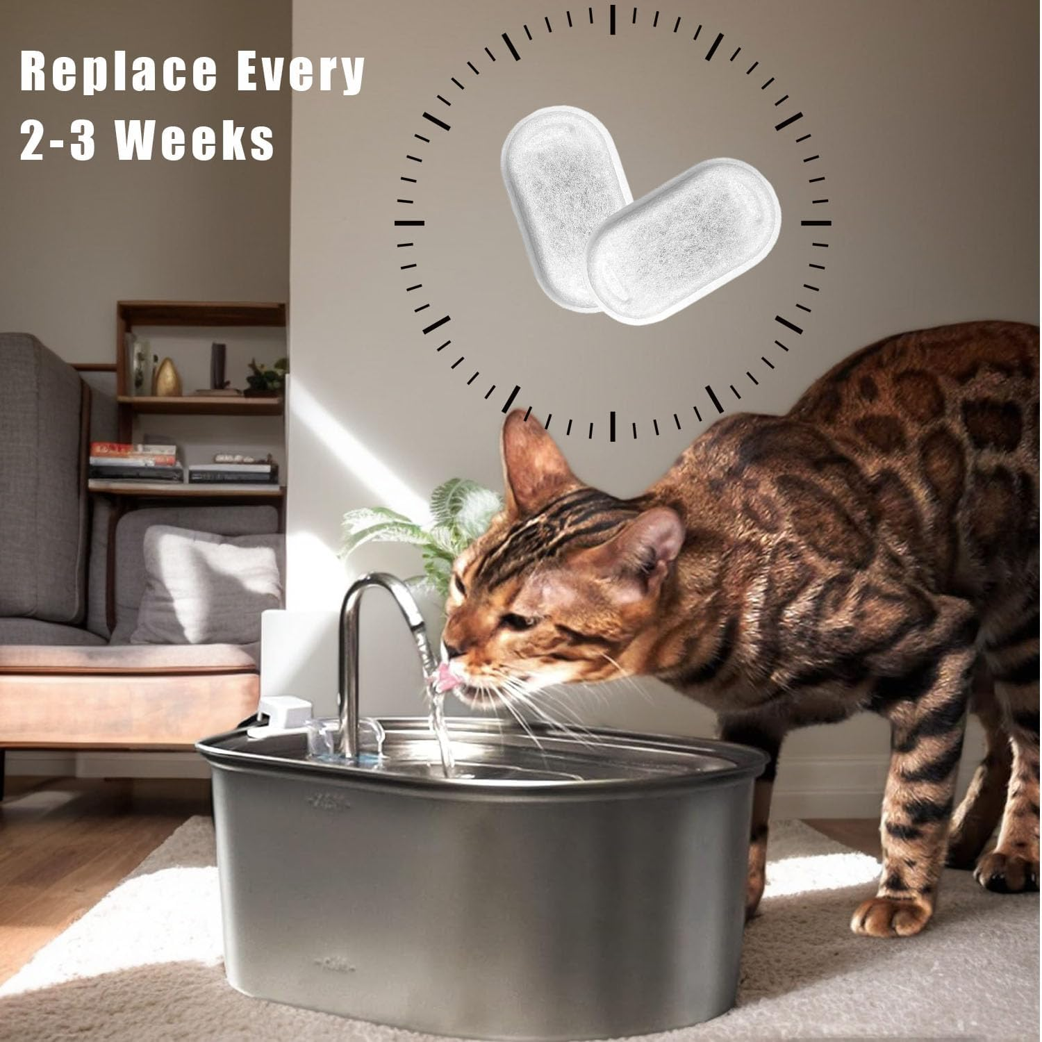 Cat Water Fountain Filters,16 Pack Cat Fountain Replacement Filters for Stainless Steel 67Oz/2L Adjustable Water Flow Pet Water Fountain,Dog Water Fountain (8+8 Pack)