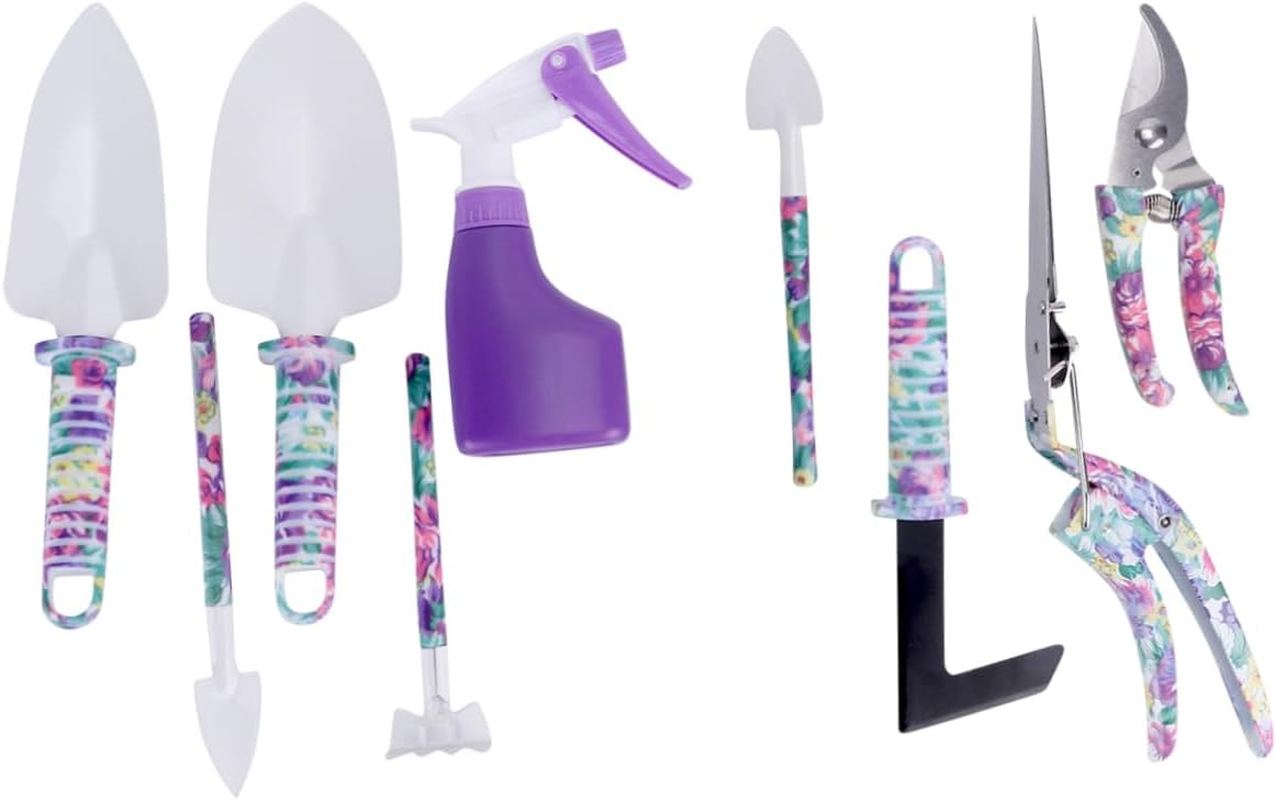 10Pcs Gardening Tool Set Shovel Trowel Rake Shears Cutter Spray Bottle Durable Stainless Steel Handle image number 1