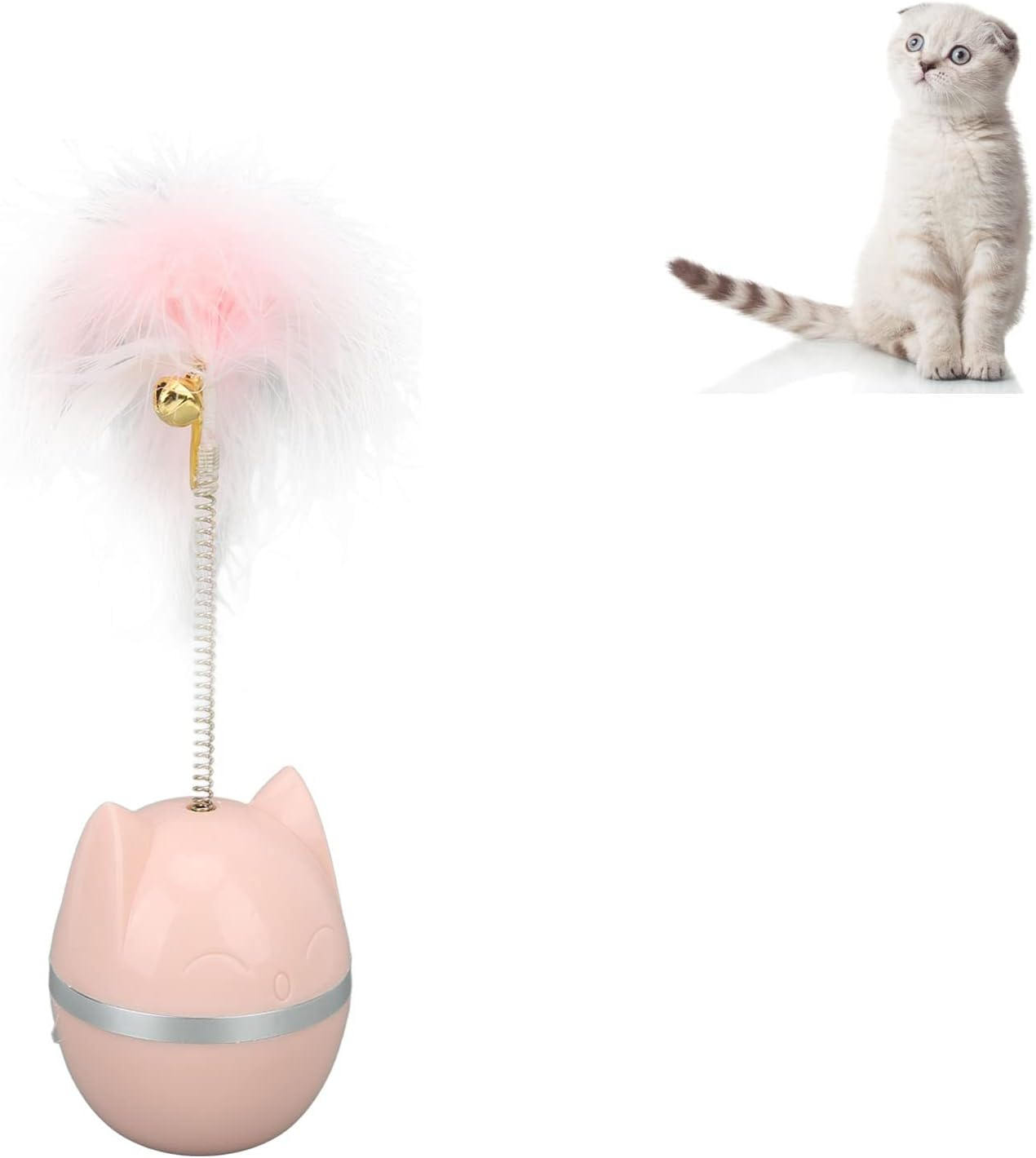 Cat Feather Toy, Cat Teaser Interactive Cat Toy with Bell, Cat Springs Ribbon Toys Ring Bell Feather Pet Toy to Stimulate Instinct for Indoor Cats Kitten (Pink)