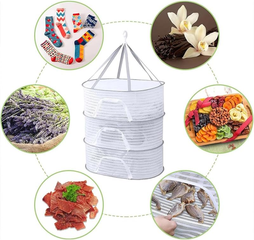 AIMALL 2-Layer or 3-Layer Foldable Drying Net &ndash; 27.6 X 19.7 Inch Hanging Mesh Basket for Vegetables, Fish, and Dry Goods, Fly-Proof with Windproof Hook - 2-Tier image number 2