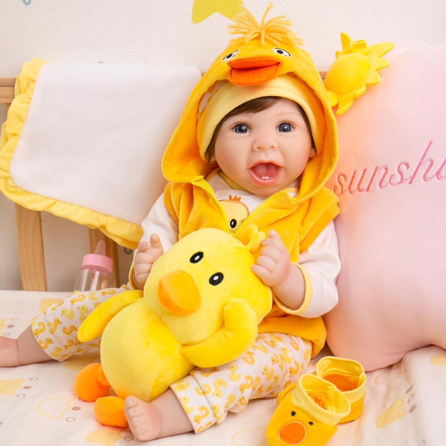 Aori Realistic 22In Reborn Baby Doll in Ducky Outfit, Yellow, 22'' (24325) image number 2