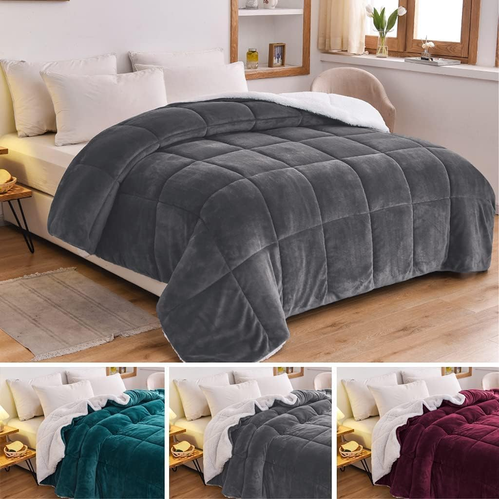 700GSM Reversible Teddy Bear Fleece Quilt | Super Warm Winter Sherpa Doona - All Size (Teal/White, King) image number 2