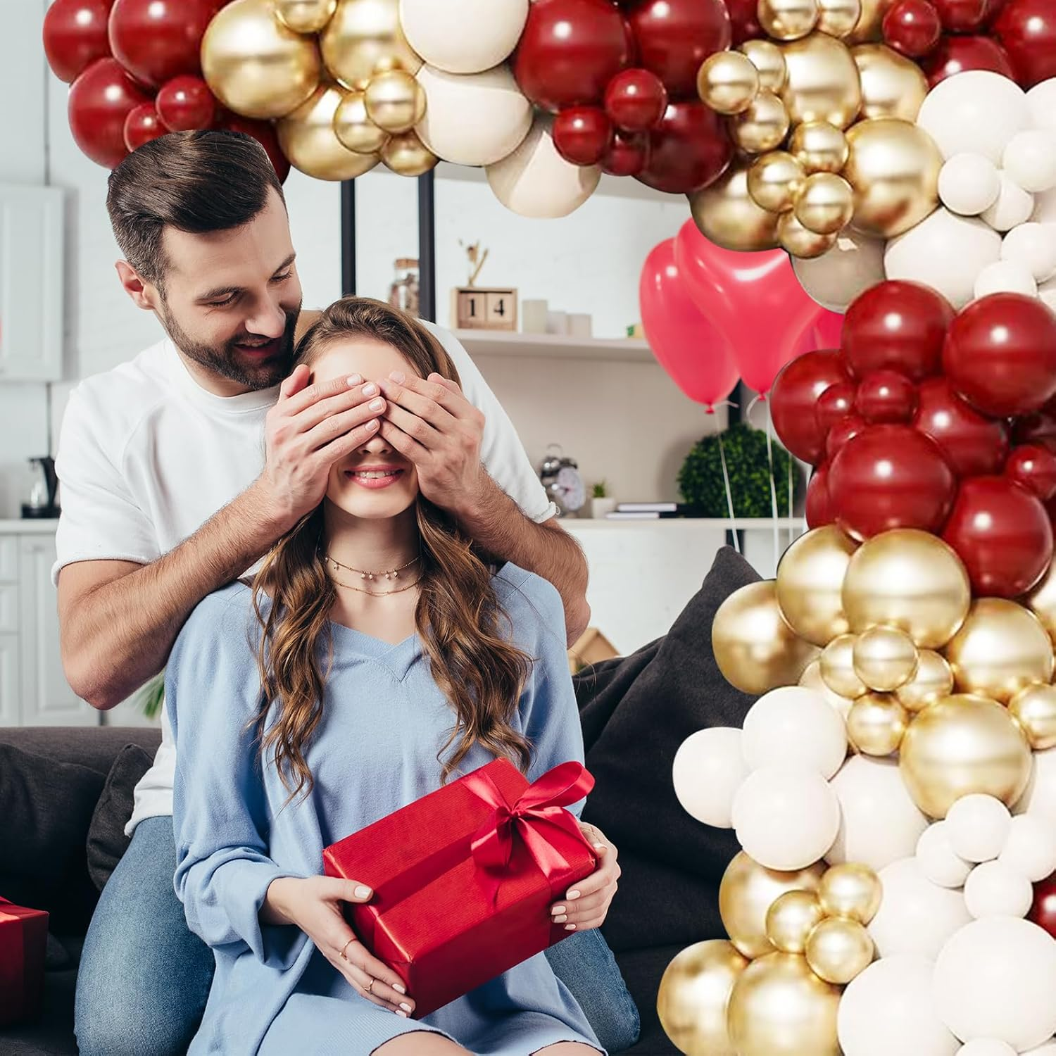 148Pcs Burgundy Balloon Garland Wedding Party Decorations Burgundy Sand White Metallic Gold Balloon Wedding Balloon Garland for Valentines Day Wedding Anniversary Birthday Party Decorations image number 1