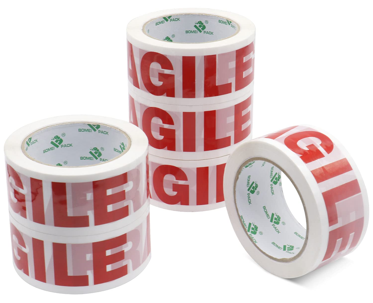 Fragile Tape Carton Box Packing Tape for Handle with Care Sealing and Shipping, White & Red, 6 Rolls 48Mm X 75M per Roll, BOMEI PACK image number 3