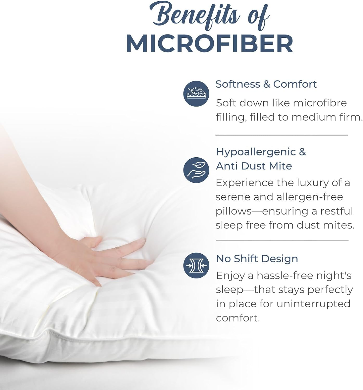 Dreamaker Hotel Collection Cotton Sateen Striped Cover Microfibre Pillow Hypo-Allergenic Anti-Dust Mite Designed to Support Neck, Side, Stomach, and Back Sleepers - Standard Size 73X48Cm (Pack of 2) image number 2