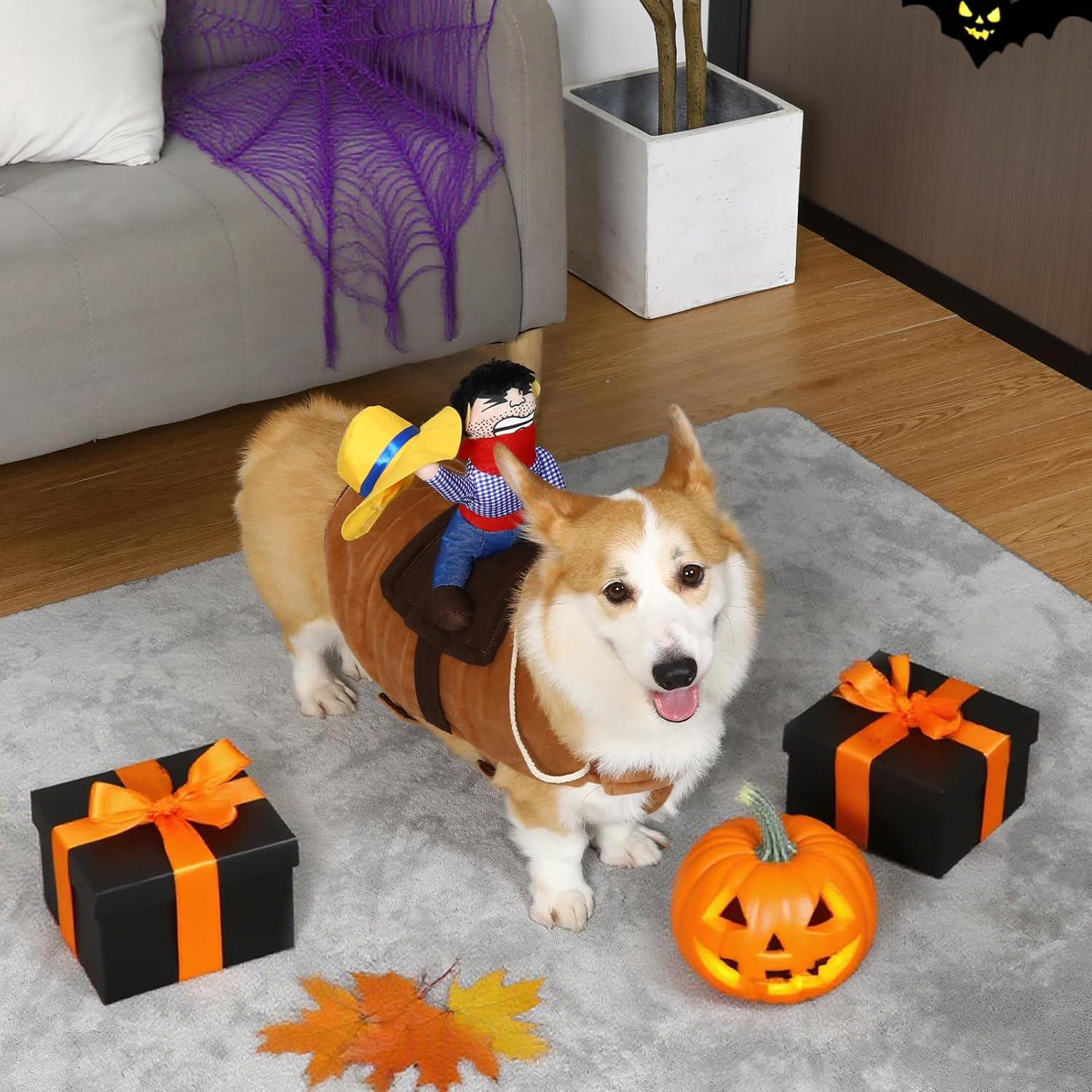 T2Y Cowboy Rider Dog Costume - Halloween Dog Costumes for Medium Dogs, Dogs Clothes Knight Style with Doll and Hat for Halloween Day, Suitable for Corgi, Pug, Frenchie, Dachshund【M】 image number 1