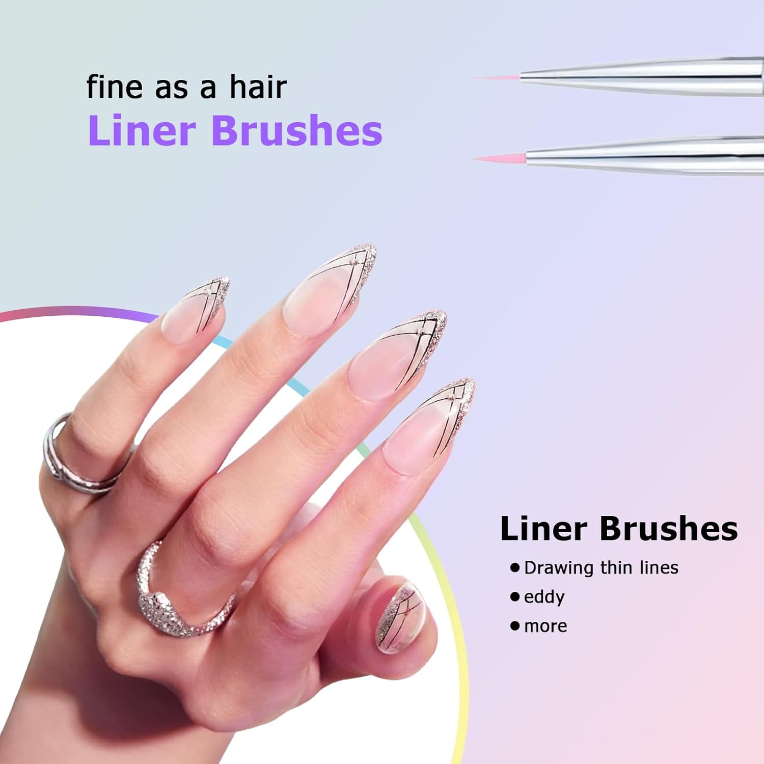 Nail Art Brushes Acrylic Nail Brush Design Pen Set - Gel Nail Polish Painting, Nail Extension Gel Builder Gel Brush, Nail Art Fine Liner Brush for DIY Manicure (6Pcs) image number 2