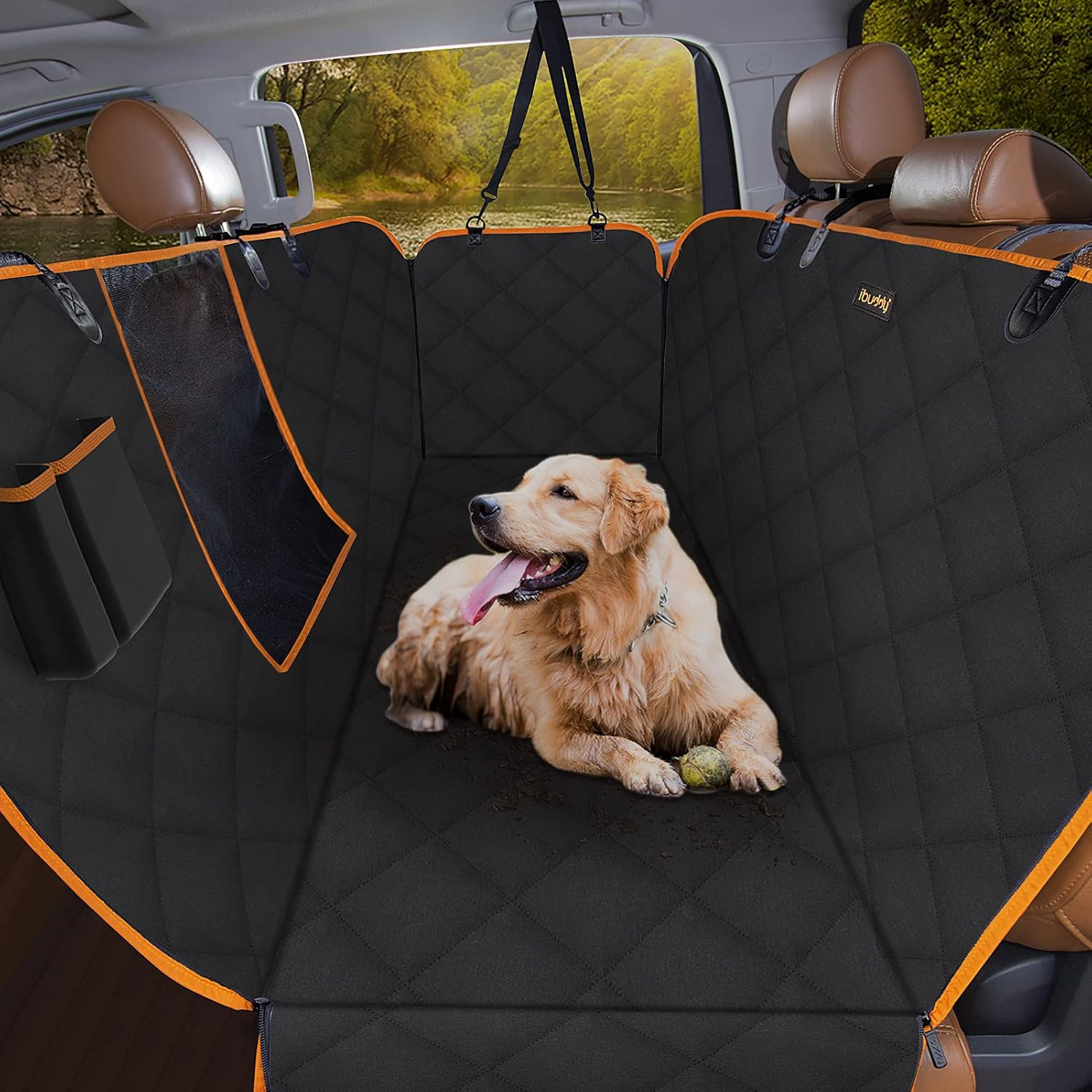Ibuddy Dog Seat Cover for Tesla Model 3 Waterproof Dog Seat Cover with Mesh Window Dog Car Hammock against Dirt and Dog Fur Durable Anti-Scratch Nonslip Machine Washable Back Seat Cover for Model Y