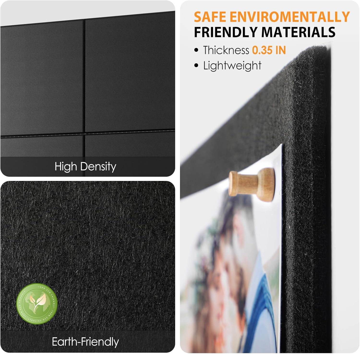 Maxgear Large Cork Board 36"X24" Alternative, 6 Pack Felt Wall Tiles with Pushpins, Black Cork Boards for Walls Cork Board for Office Pin Board Tack Board Cork Board - Silver Gray image number 6