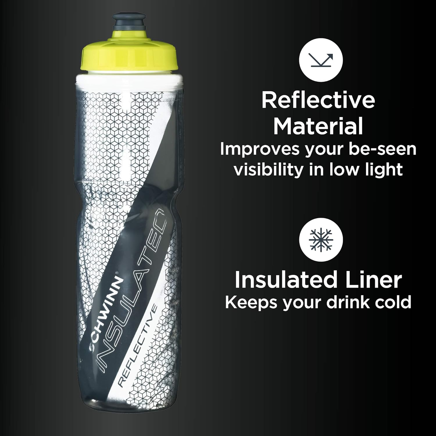 Schwinn Reflective Insulated Water Bottle and Bottle Holder Combo, Holds 26 Oz or 750 Ml, Bpa-Free Squeeze Sport Bottle with Easy to Attach Polymer Cage, Grey image number 4