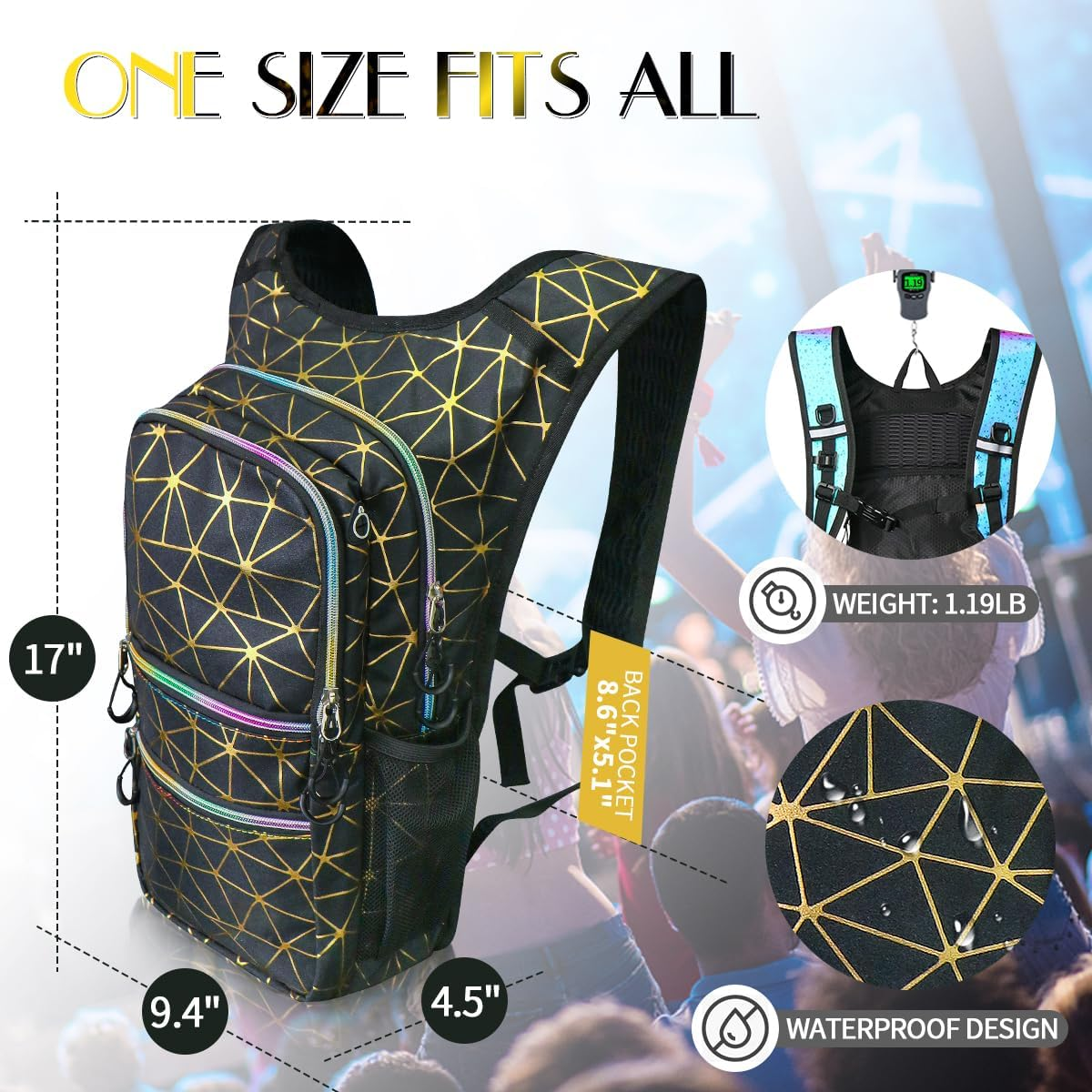Hydration Pack, Water Backpack with 3L Hydration Bladder Lightweight Insulation, Festival Essential, Rave Hydration Backpack, Hydropack Backpack for Rave, Hiking, Biking, Running, Festival Gear