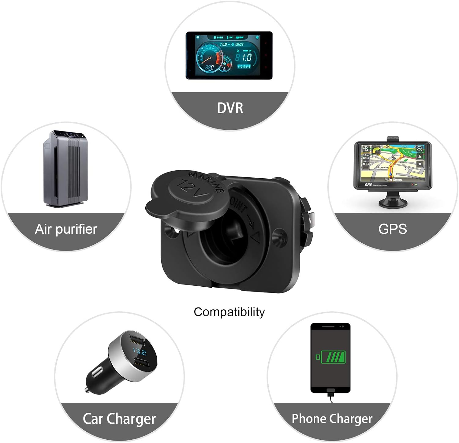 Cigarette Lighter Socket - Car Marine Motorcycle ATV RV Lighter Socket Power Outlet Socket Receptacle 12V Waterproof Plug(2 Pack) - Black/2 Pack image number 5