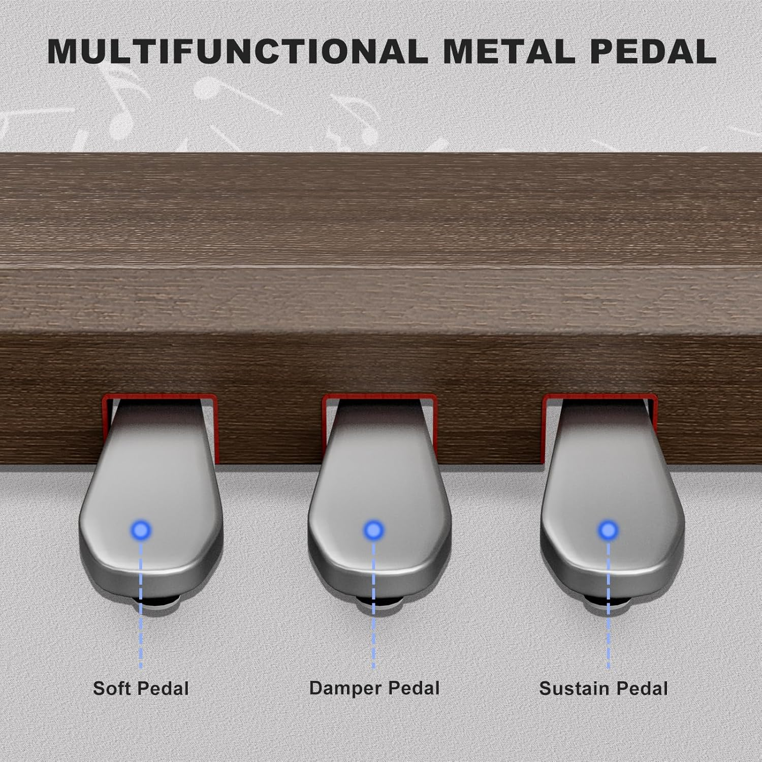 UMOMO U-710 88 Key Digital Piano Keyboard with Piano Bench, Full Size Electric Piano with Piano Stand, Headphone Jack, 3 Pedal, Electronic Piano for Beginner, Adults, Brown - Brown image number 3