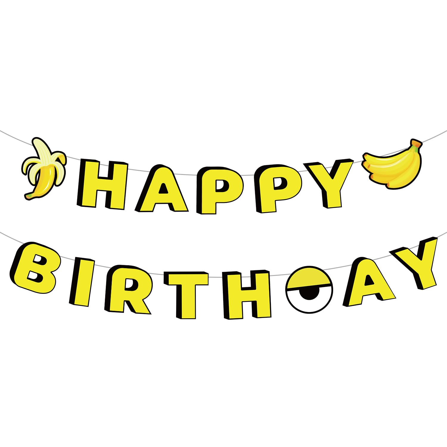 Yellow Cartoon Birthday Banner, Cute Cartoon Theme Banana Party Banner Pre-Strung Hanging Birthday Banner Decorations for Boys and Girls Birthday Party Supplies image number 3