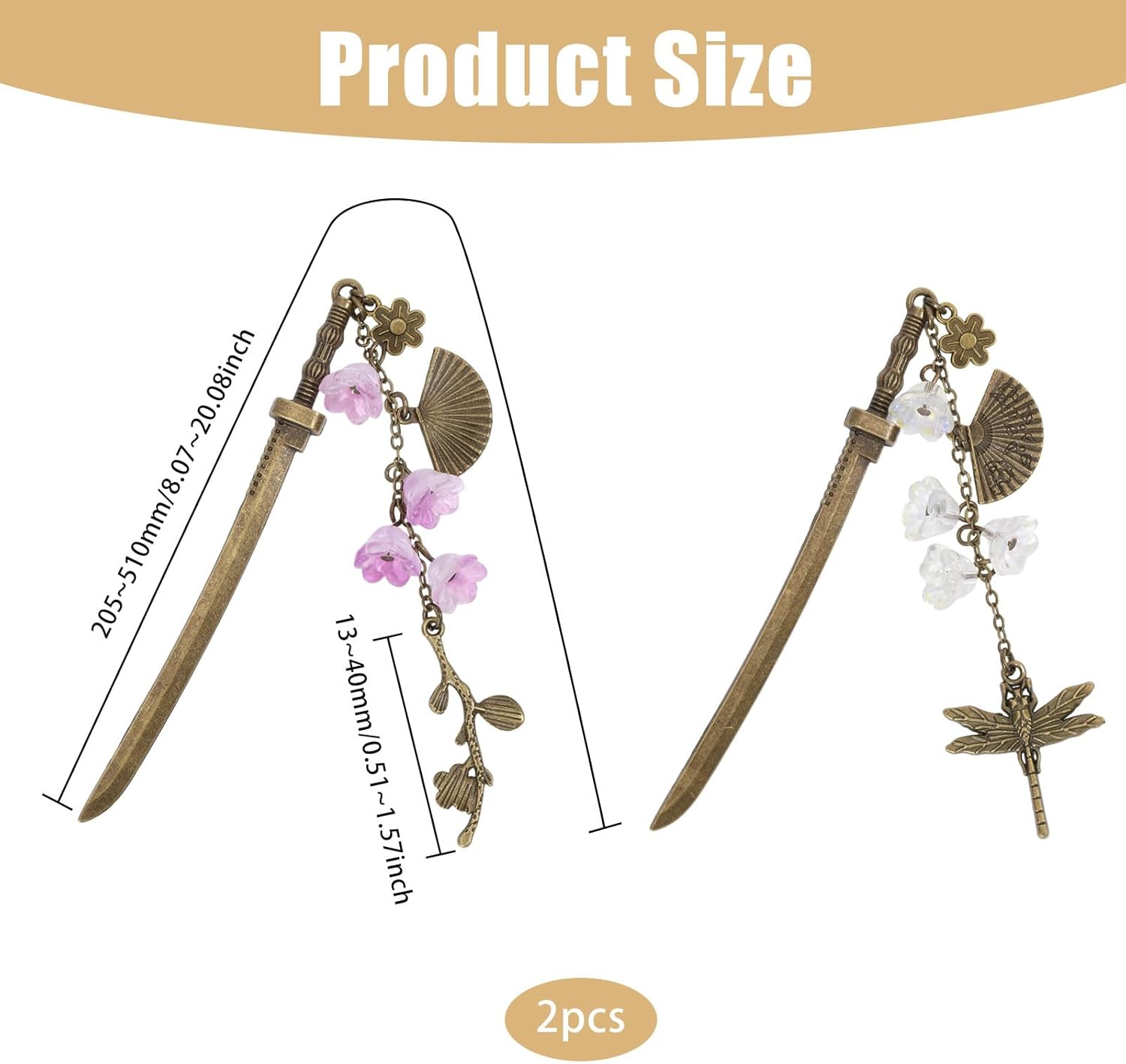 CHGCRAFT Pack of 2 Japanese Hair Sticks Alloy Hairstyle Sticks Hair Sticks for Women Alloy Hair Pins with Tassel Hairstyle Accessories image number 2