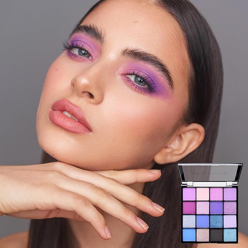 1 Box 16 Color Eyeshadow Makeup Palette Eyeshadow Palette,16 Color Glitter Matte Eye Shadow Pallets,16 Color Eye Makeup Shimmer Highly Pigmented Palette,Purple Blue Eyeshadow Palette Eye Shadow Pallet image number 6