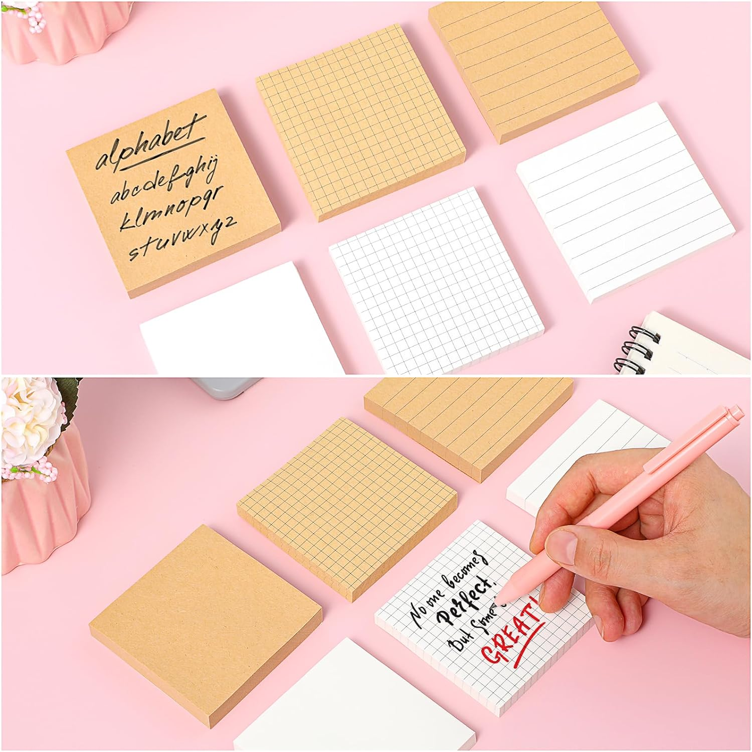 Bewudy Creative Sticky Notes, 6 Pack Self-Adhesive Kraft Paper Sticky Notes for Office and Students, Memo Pads for Reminders, Office, Home, School, Meeting (480 Sheets) image number 5