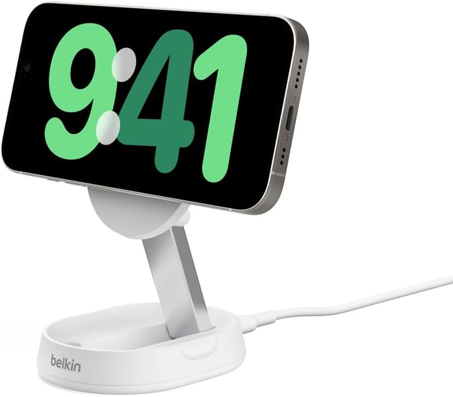 Belkin Boostcharge Pro 15W Convertible Magnetic Charging Stand, Magsafe Compatible Fast Wireless Qi2 Charger, Magnetic Inductive Charger, Wireless Charger for Apple Iphone 16, 15, Airpods - White