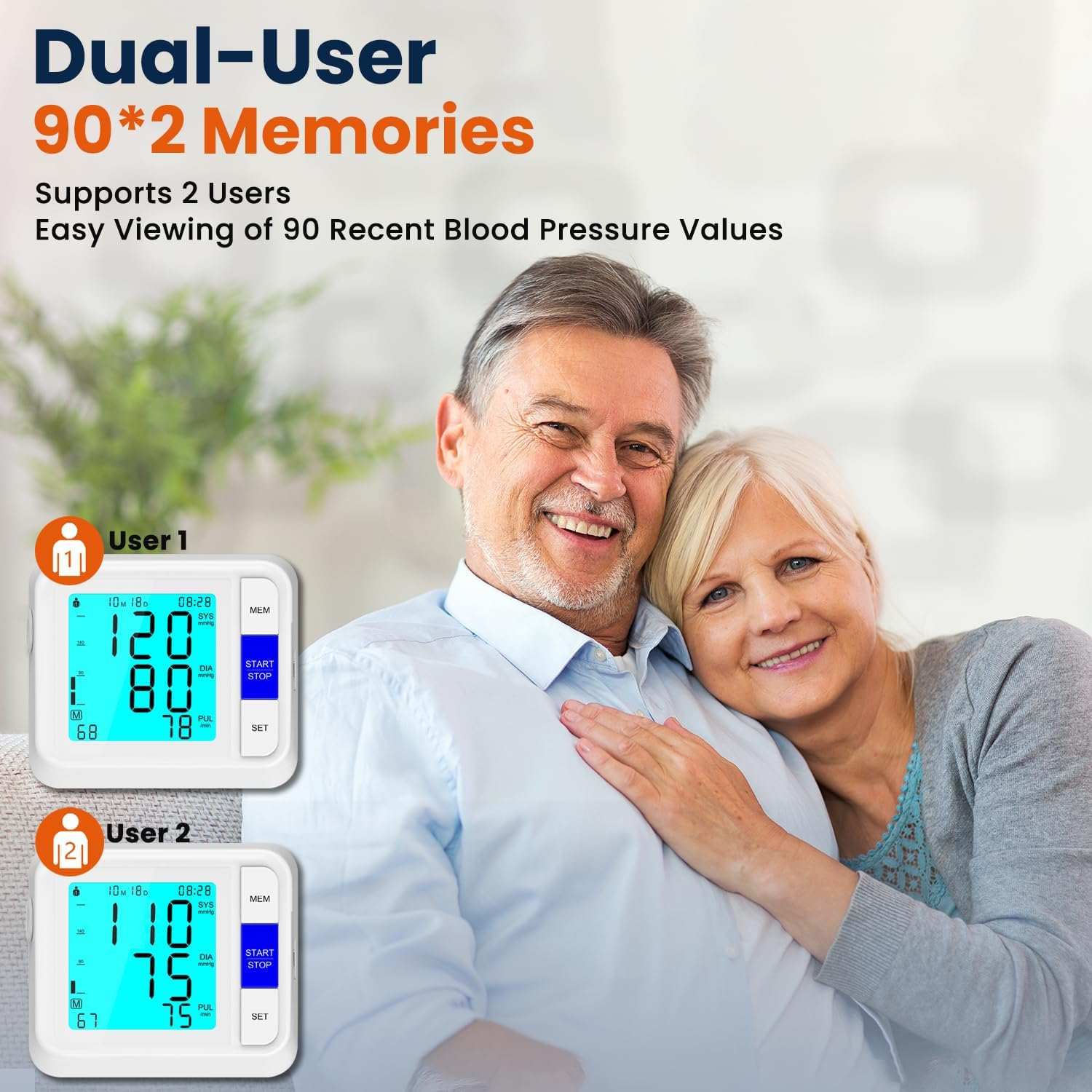 Upper Arm Blood Pressure Monitor with Wide Range Cuff 8.7"-16.5", 4" Large Backlit Display Automatic BP Machine, Dual-User 2&times;90 Memory Accurate Tensiometro Digital for Home Use with Storage Bag image number 2