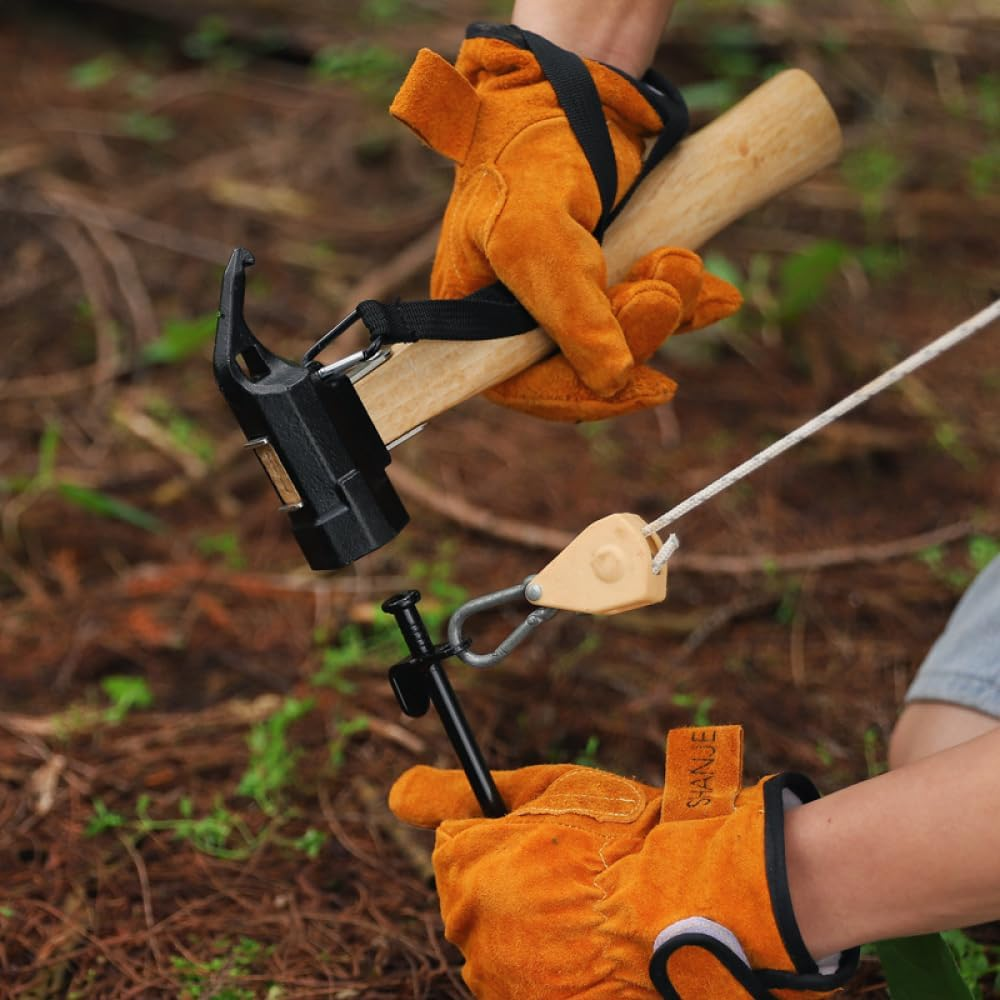Camping Hammer Heavy Duty with Tent Stake Remover, 29Cm Steel Copper Tent Hammer -Wood Handle Tent Mallet with Holding Strap for Backpacking, Hiking & Camping Supplies image number 2