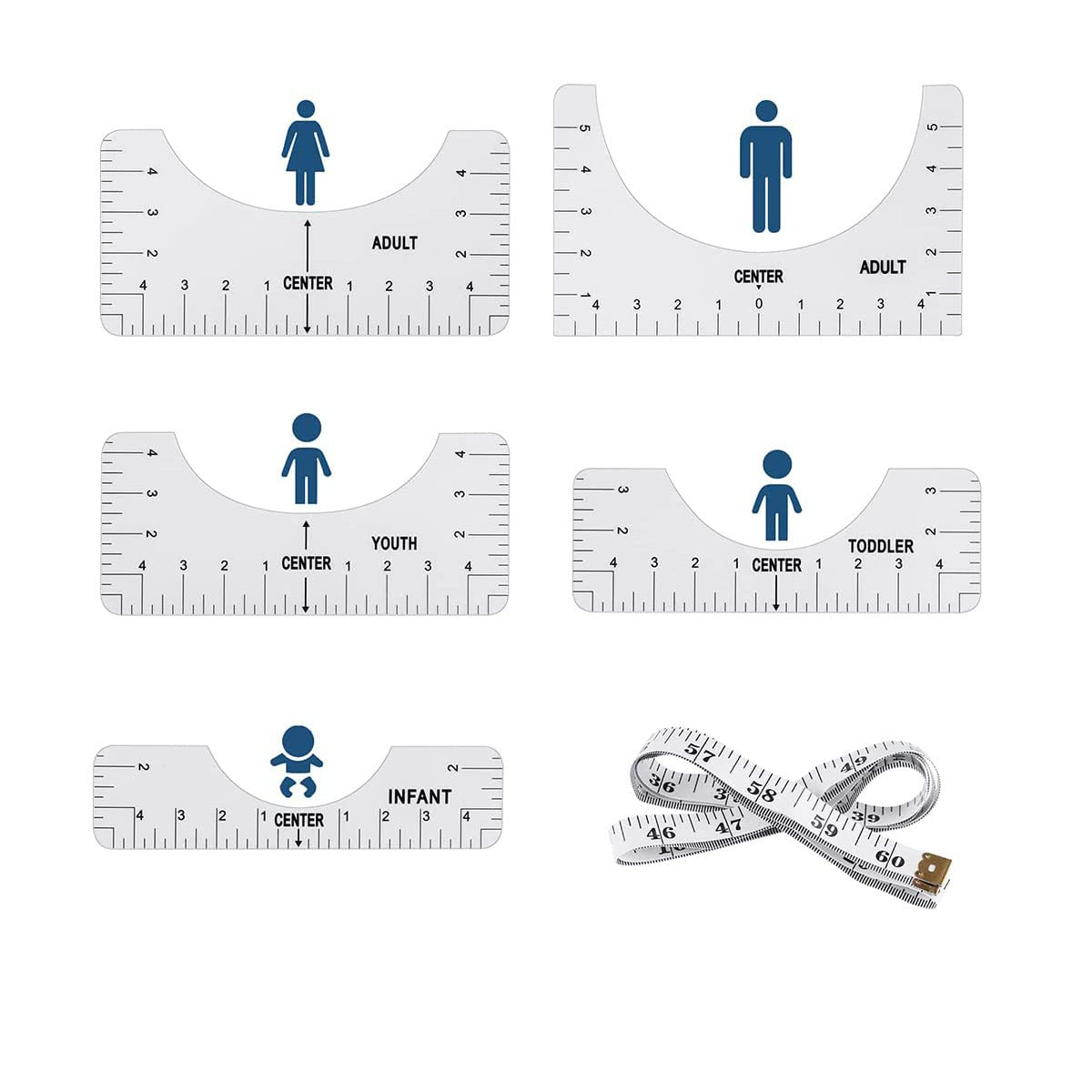 5Pcs T-Shirt Ruler Guide Kit,T-Shirt Alignment Guide Tool Tee T-Shirt Measurement Guide Centering Tools for Vinyl Placement, Adult Youth Toddler Infant Measuring Rule Guiding Design