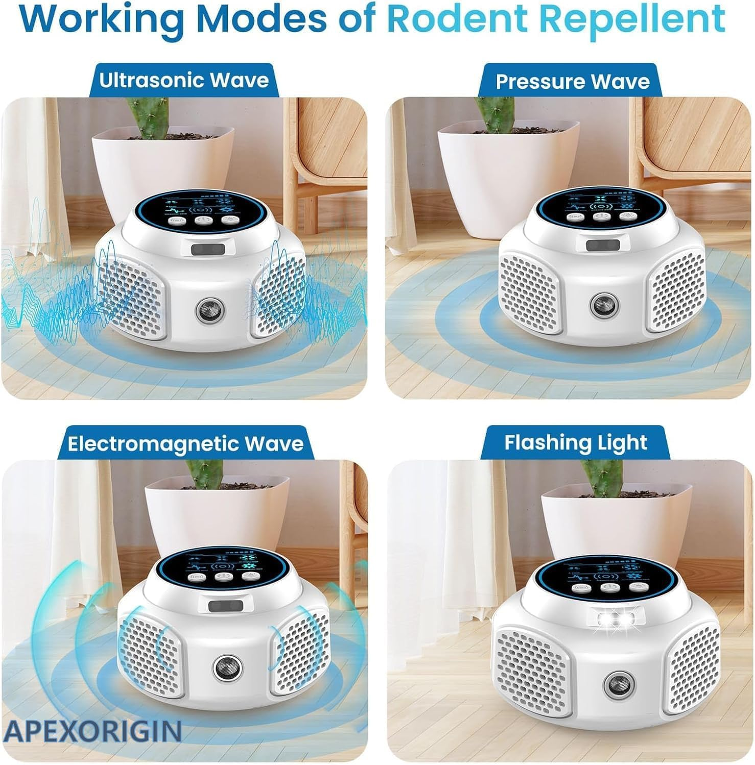 APEXORIGIN Rodent Repellent Ultrasonic Plug In, Mouse Repeller Indoor for Home, Electronic Rodent Deterrent, Rat and Squirrel Control Device, Home Garage Kitchen Attic (New White) image number 2