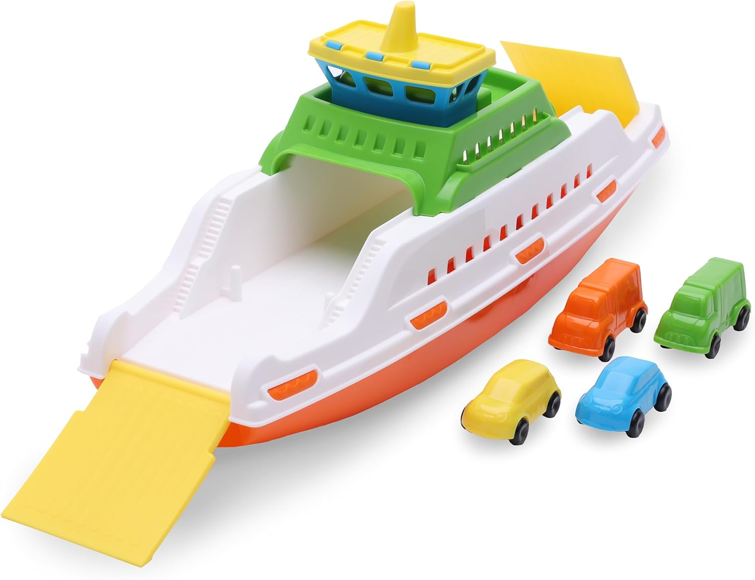 Toyland&reg; 39Cm (15") Colourful Ferry Boat with Moveable Ramps & 4 Mini Cars - Kids Floating Water Toy - Pool & Bathtime Toys - 3 Years + image number 1