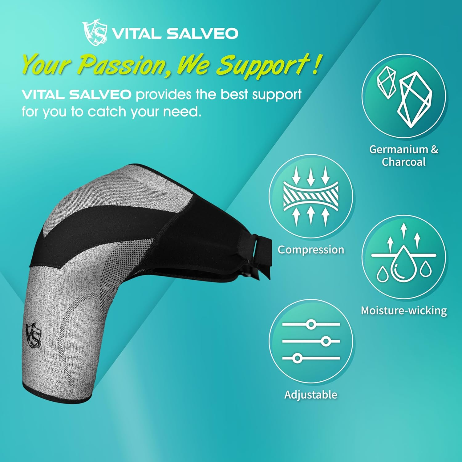 Vital Salveo Shoulder Brace Compression Sleeve Wrap with Support and Stability Breathable for Shoulder Pain Dislocated Rotator Cuff Tendinitis (1Pc)-Xx-Large image number 6