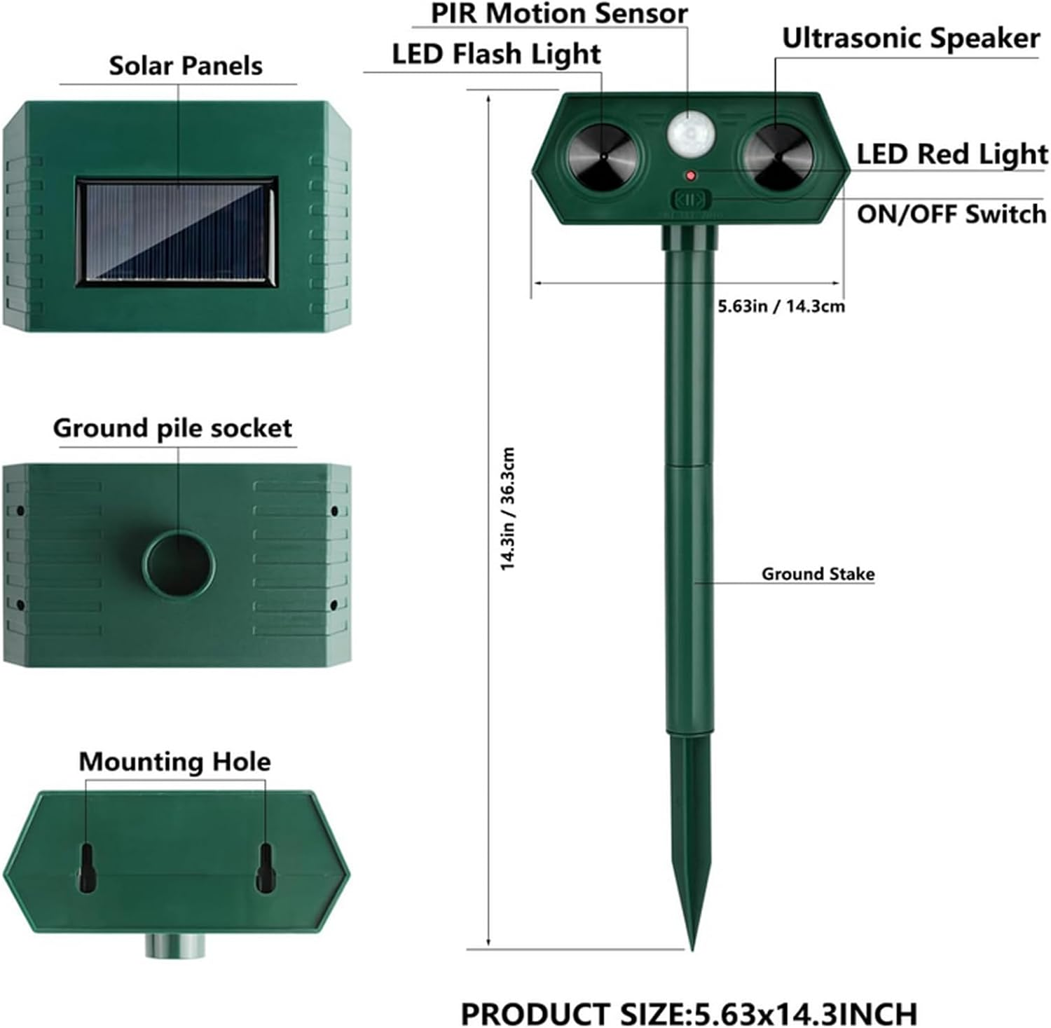 2 Pack 2025 Ultrasonic Animal Repellent, Outdoor Solar Powered Cat Repellent Devices Bird Possum Snake Repellents Motion Activated Deterrent Deer Squirrel Rabbit Raccoon Skunk for Yard Lawn image number 3