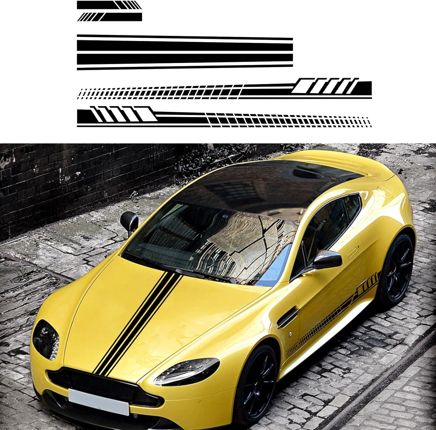 5PCS Car Hood Door Rear View Mirror Stripe Sticker for Car Racing Sports Body Side Skirt Stripe Decal Universal Vinyl Decoration for Car SUV Off-Road Vehicles(Black)