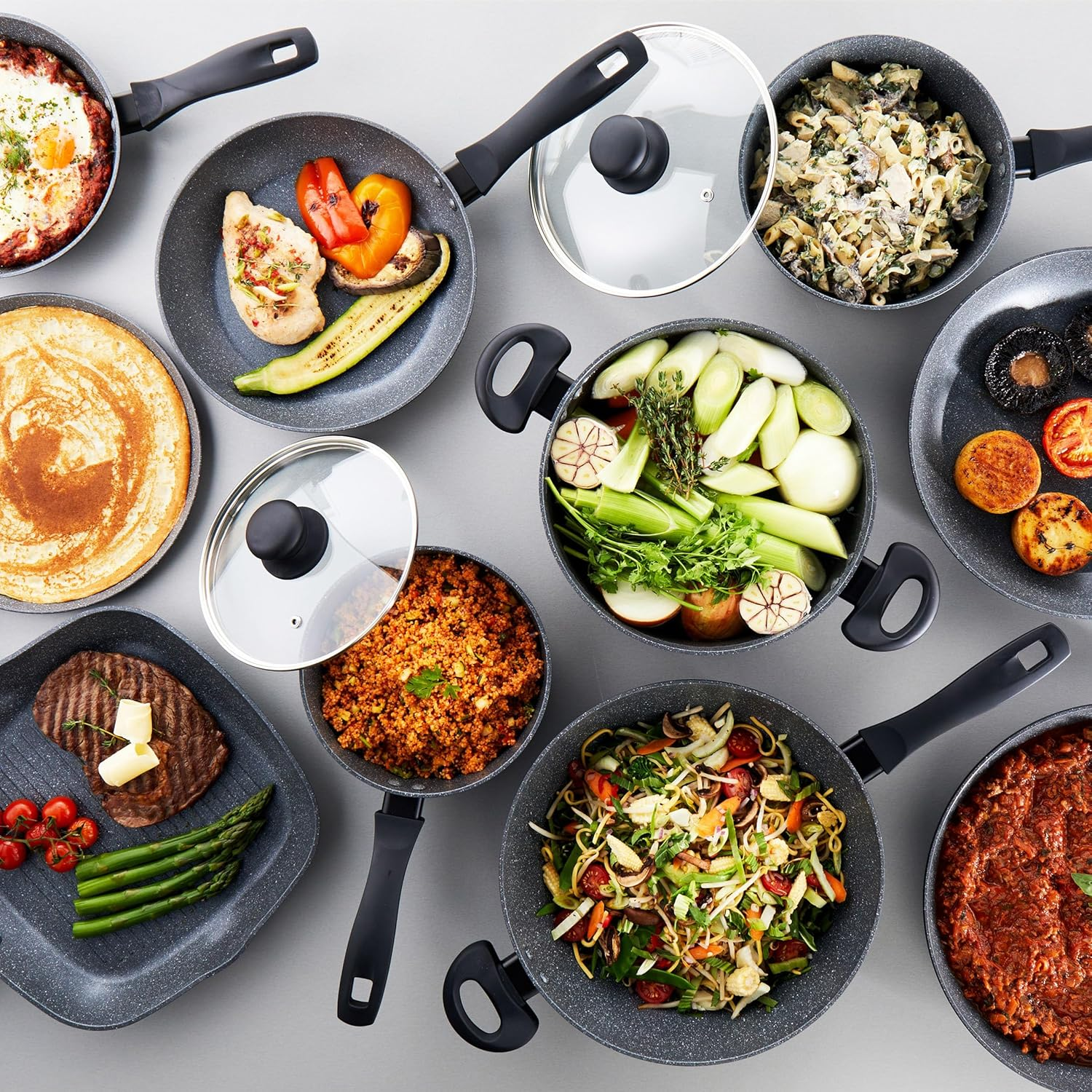 Russell Hobbs RH028001EU7 Metallic Marble 28 Cm Frying Pan - Non-Stick, Suitable for All Hob Types Including Induction, Cook Using Little to No Oil, Forged Aluminium Cookware, Soft-Grip Handle image number 2