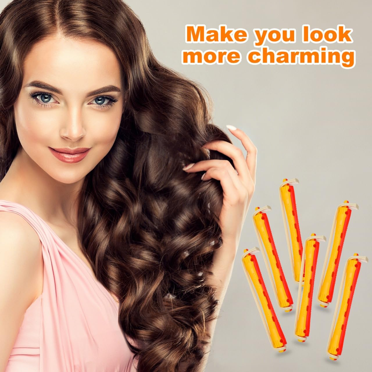 Housoutil Pack of 24 Perm Curlers with Elastic Rubber Band, Plastic Curling Irons for Women, Hairdresser Styling Tool for Retro Waves at Home and Salon image number 1