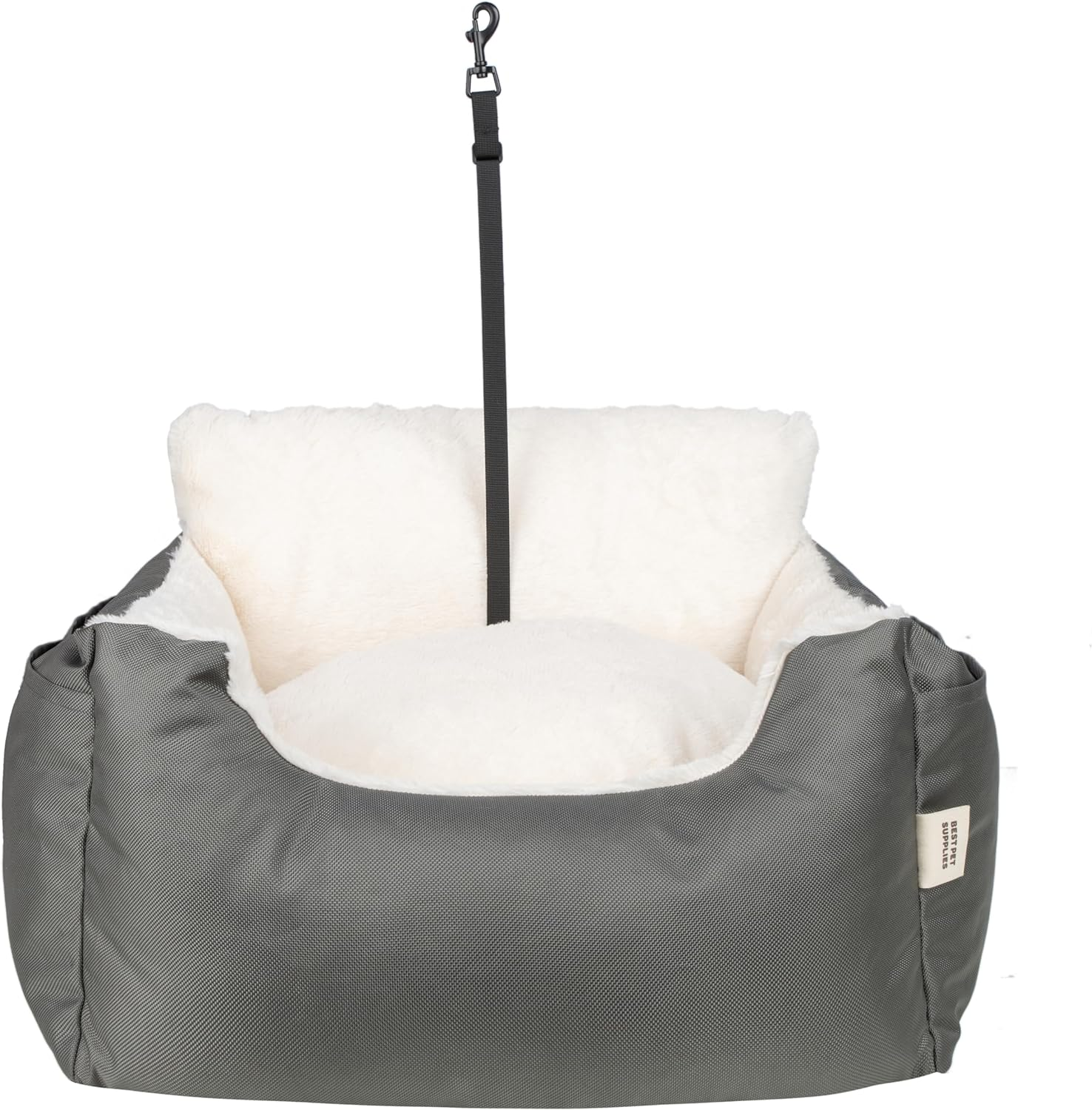 Best Pet Supplies Dog Pet Booster Seat for Car, Truck, and SUV Travel with Soft Plush Cushion with Tall Pillow and Walls, Comfortable Bedding with Secure Straps - Gray image number 6