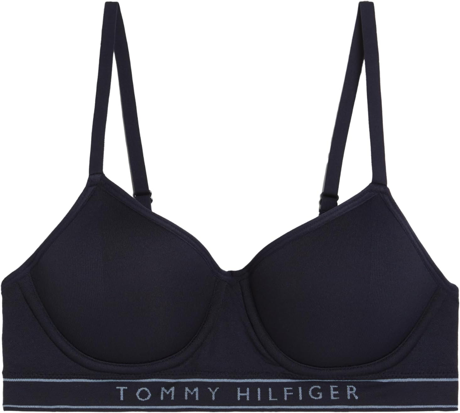 Tommy Hilfiger Women'S Seamless Seamless Lightly Lined Underwire Contrast Iconic Logo Band Bra, Sky Captain, 14 C image number 1