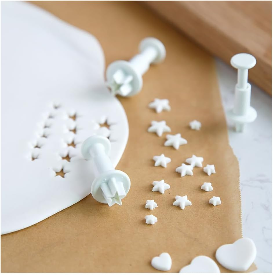 3 Pieces Star Mini Fondant Plunger Cutter Set Plastic Fondant Cake Molds DIY Biscuit Baking Molds (Star) image number 1
