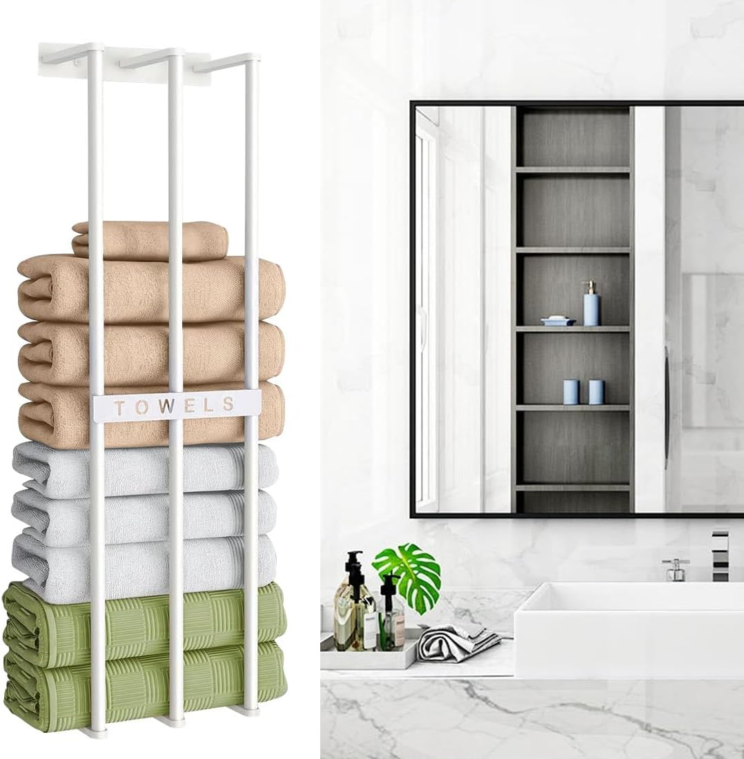Bath Towel Bars,Towel Racks for Bathroom Wall Mounted, Towel Storage, Metal Bath Towel Holder for Folded Large Washcloths (White) image number 3