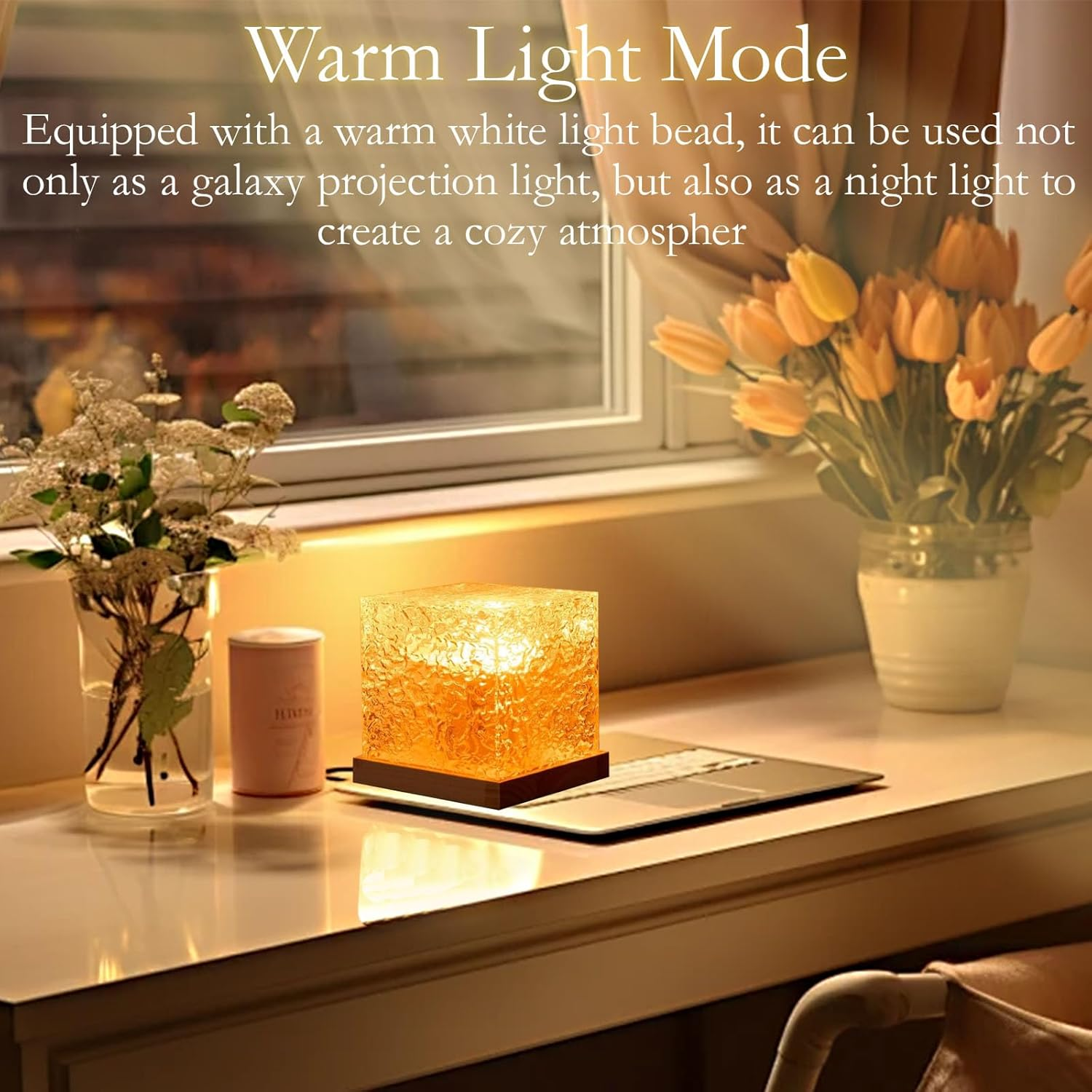 LED Ocean Wave Lamp Projector Light, 16 Colors Gradient Rotating Flame Midnight Aurora Light with Remote Control, 3D Tesseract Crystal, Galaxy Projector Night Light for Bedroom Office Bar (Square)